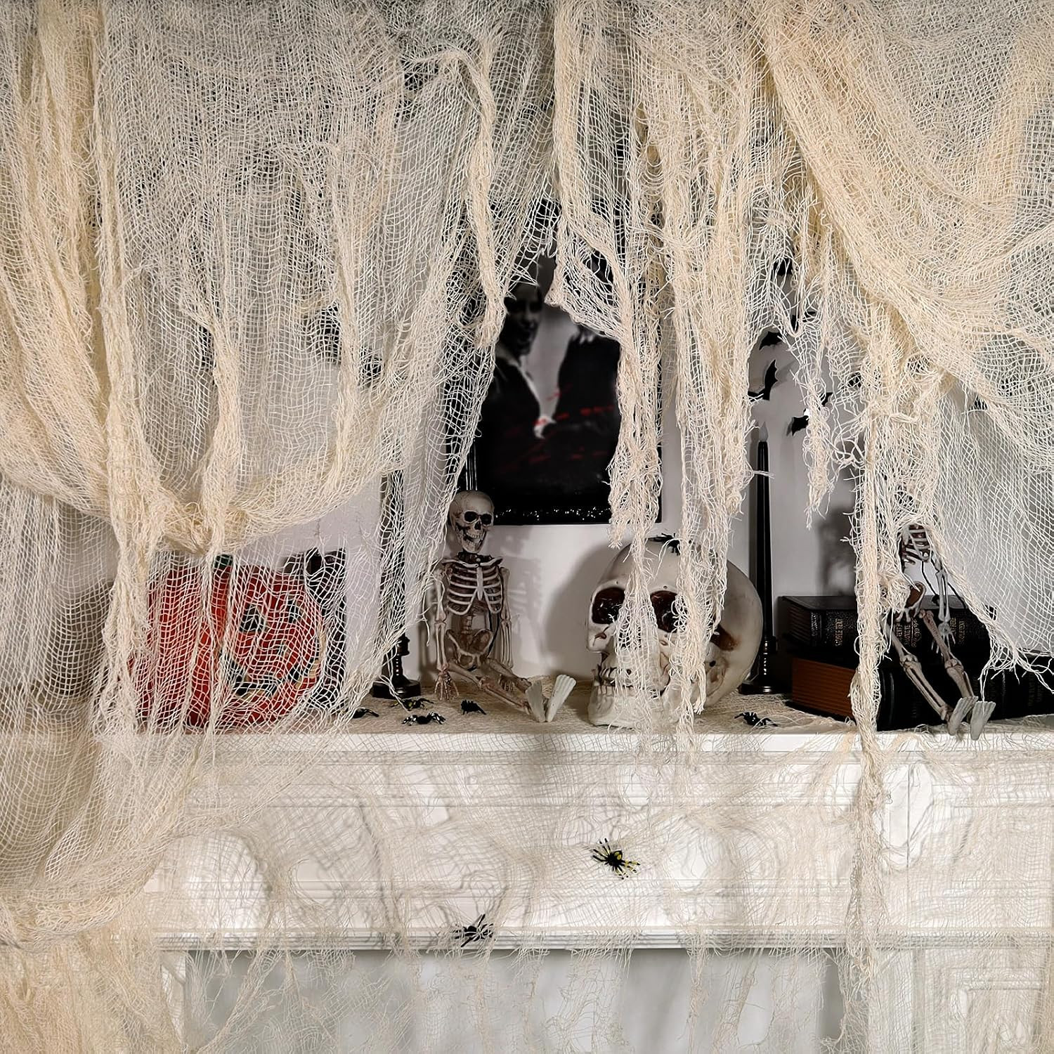 320 X 80 in Halloween Creepy Cloth for Yard and Outdoor Decorations,Beige