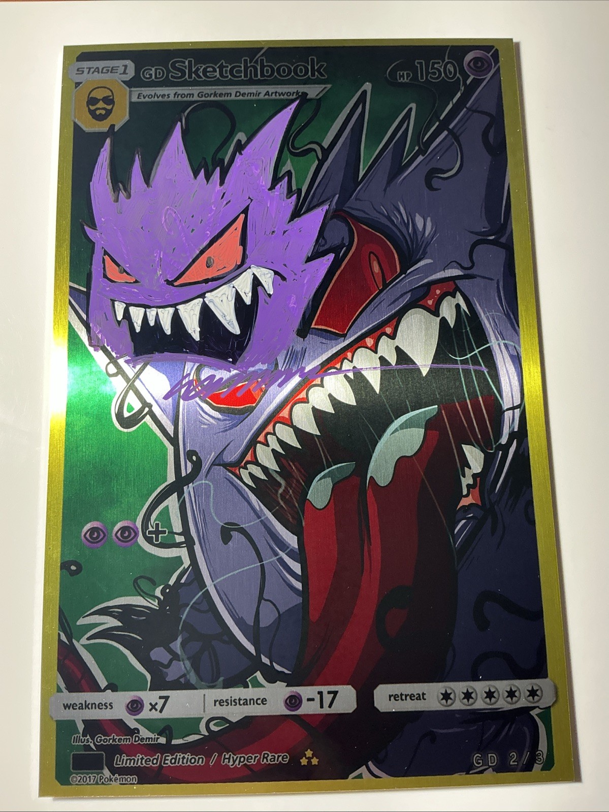 Pokemon Sketchbook Gorkem Demir NYCC 2025 9.6 NM Gengar Remark Signed Metal 2/3