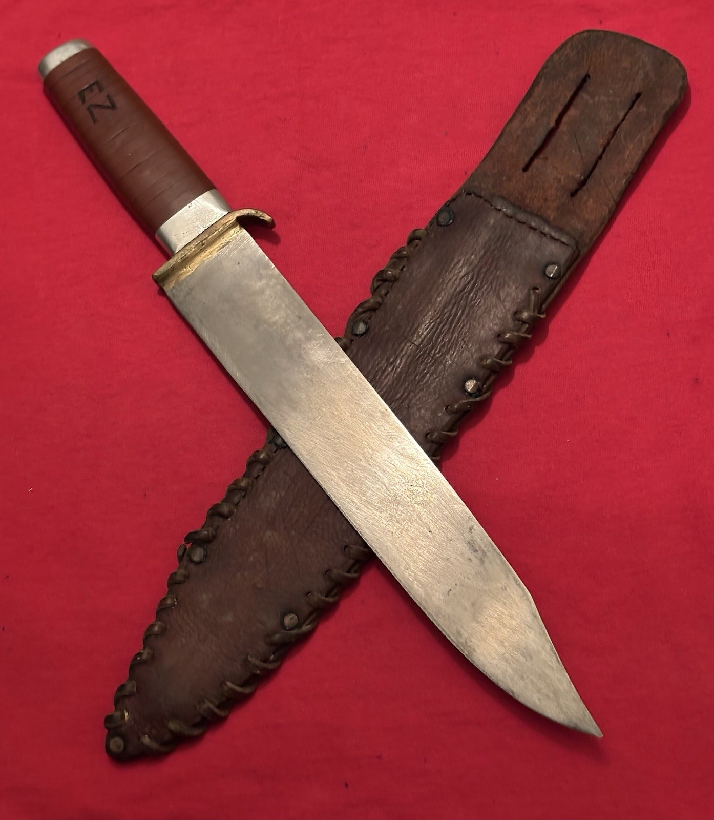 WW2 USMC LARGE THEATER KNIFE - 14.5” - INITIALS - ORIGINAL SHEATH
