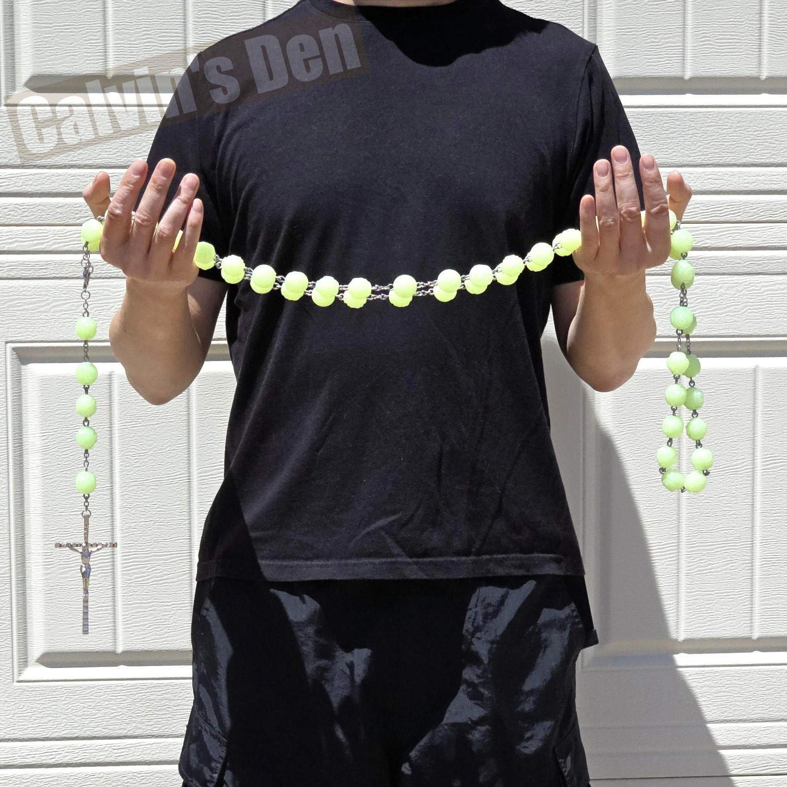 45” XL Large Glow-in-the-Dark Rosebud Bead Wall Rosary Crucifix Hanging
