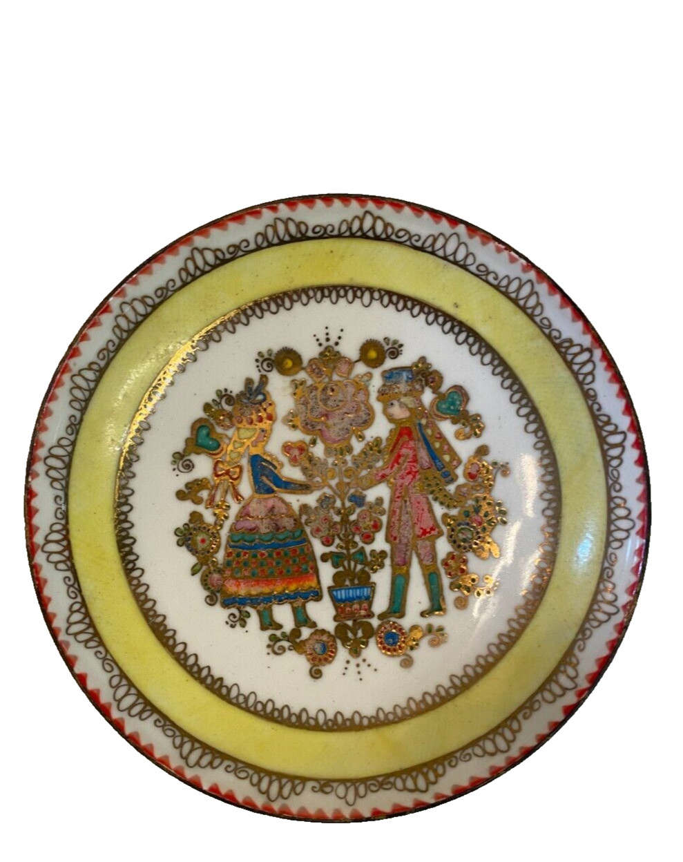 VINTAGE ARTA AUSTRIA ENAMEL METAL TRINKET DISH/ BOWL CHILDREN HAND PAINTED 4.5\