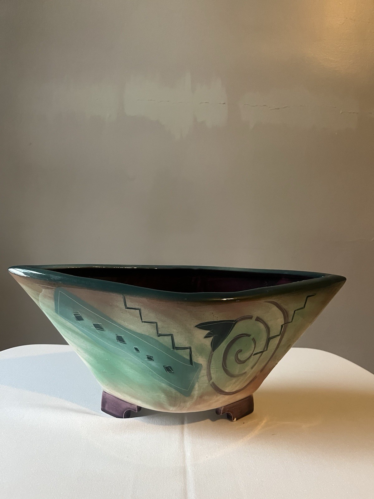 Art Deco Retro Abstract Glazed Ceramic Signatured Plant Bowl