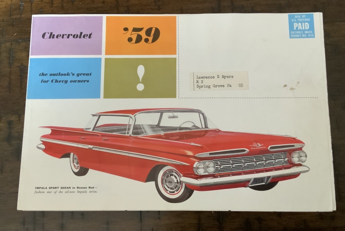 Vintage 1959 Chevrolet Foldout Sales Brochure Mailer Impala Bel Air Biscayne