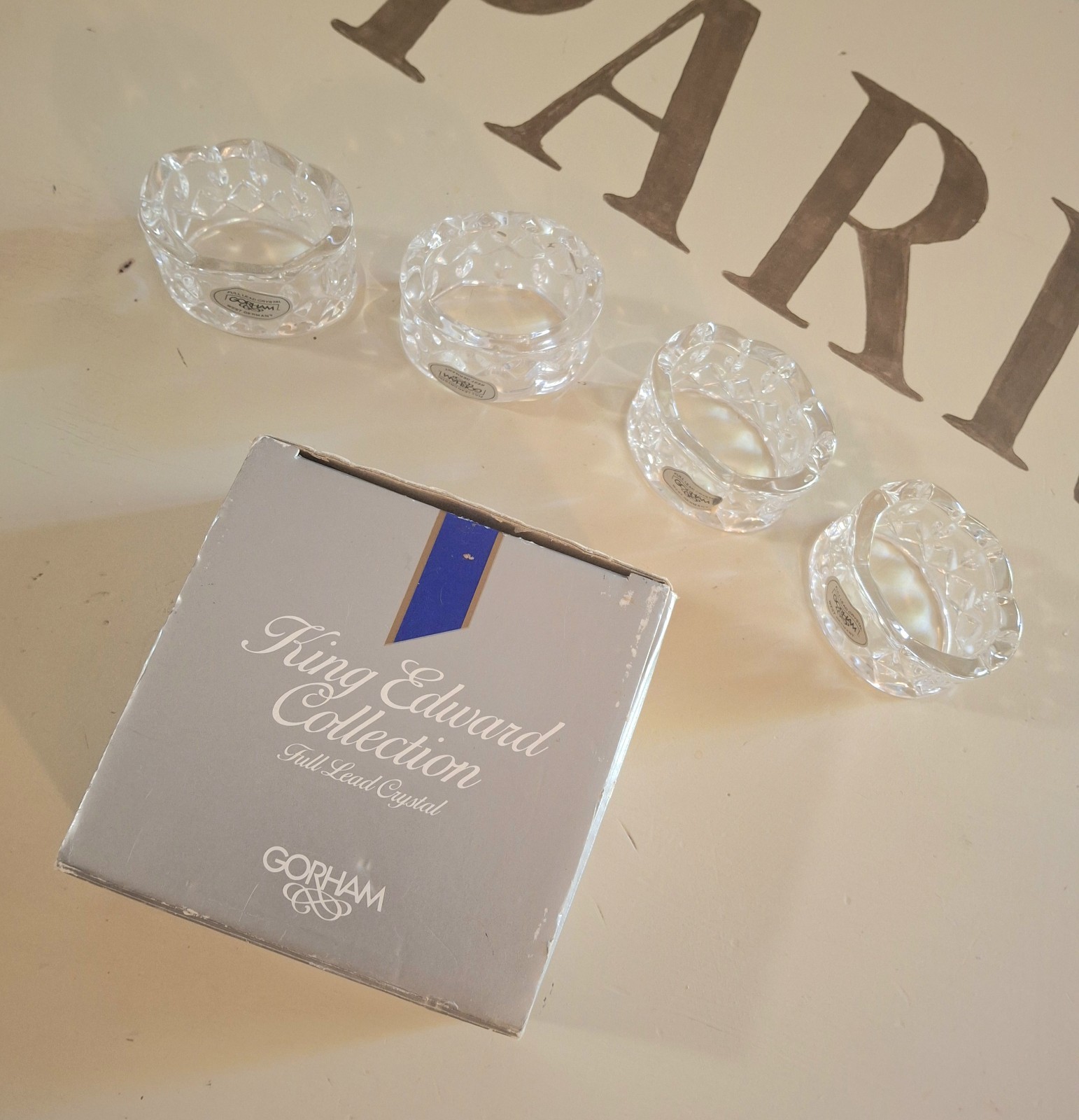 Vintage Gorham King Edward Collection Lead Crystal Napkin Rings set Of 4