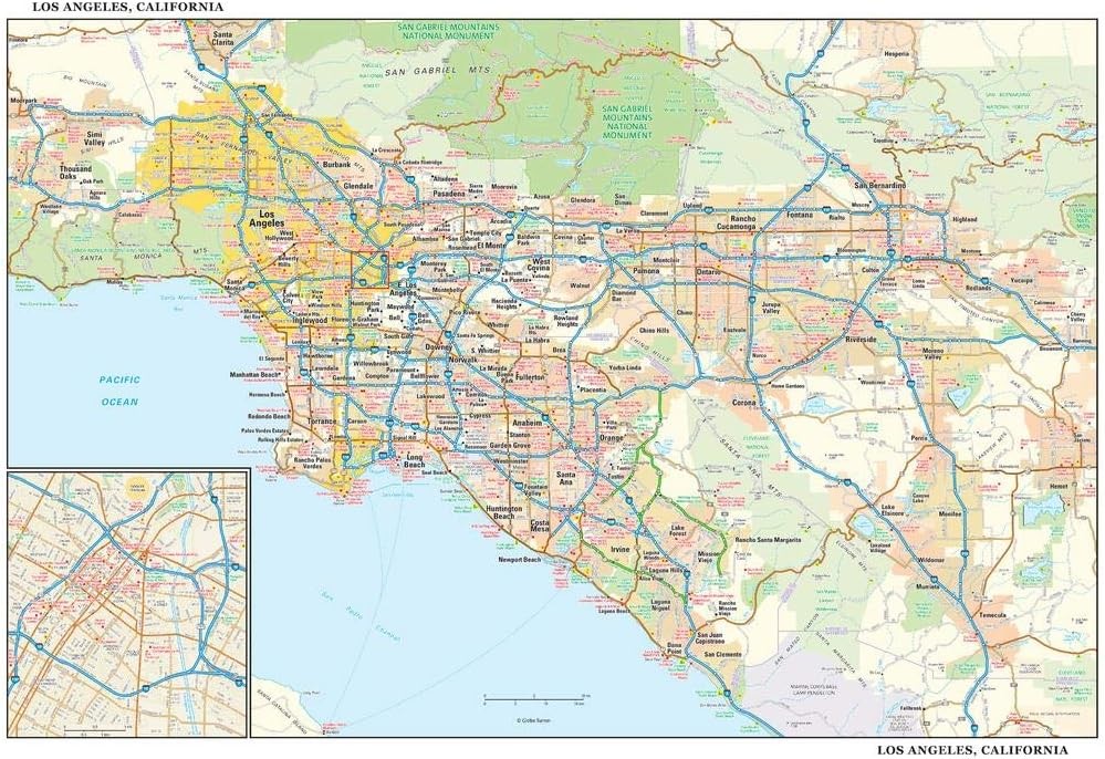 Los Angeles, California Wall Map, Small - 21.5