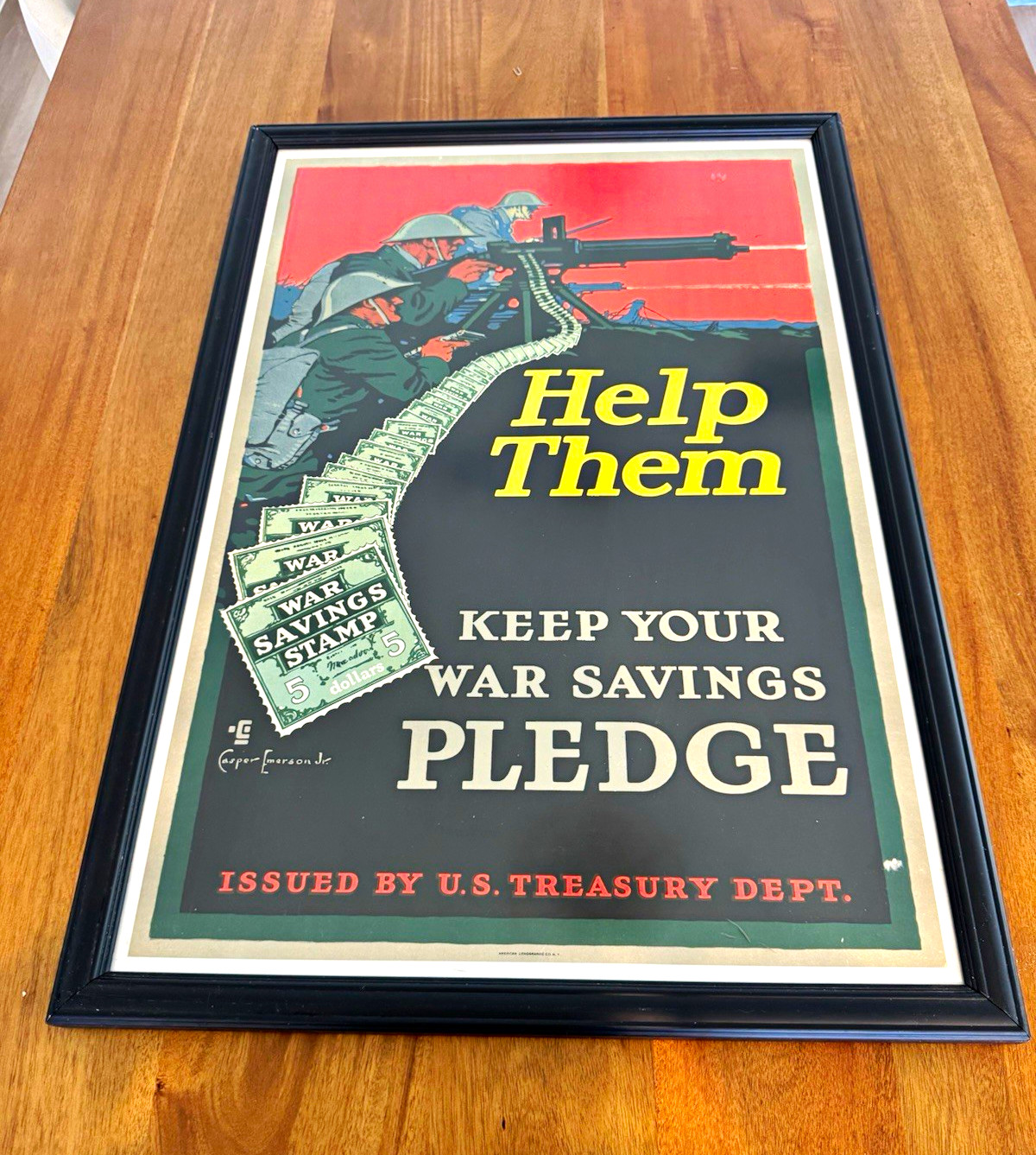 WWII U.S. Treasury Dept War Savings Pledge “Help Them” Poster Original