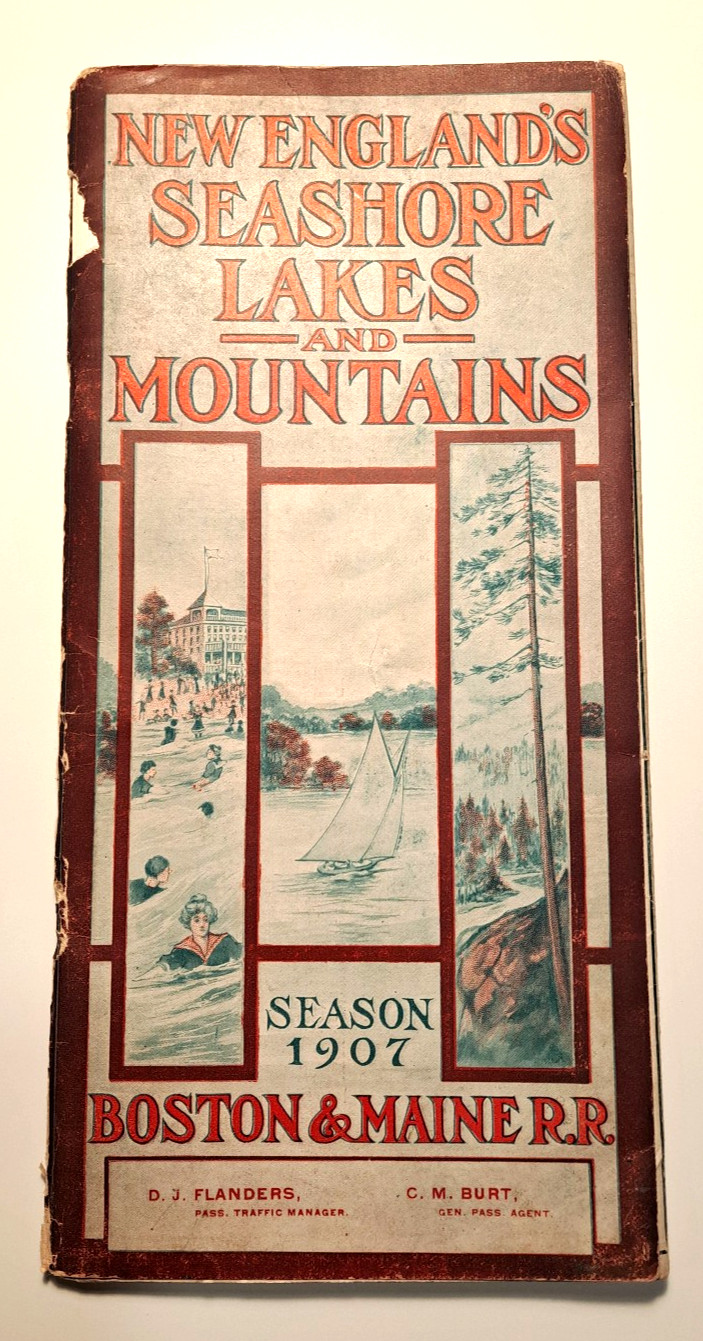 1907 BOSTON & MAINE Railroad Timetable New England Seashore Lake Mountains GUIDE