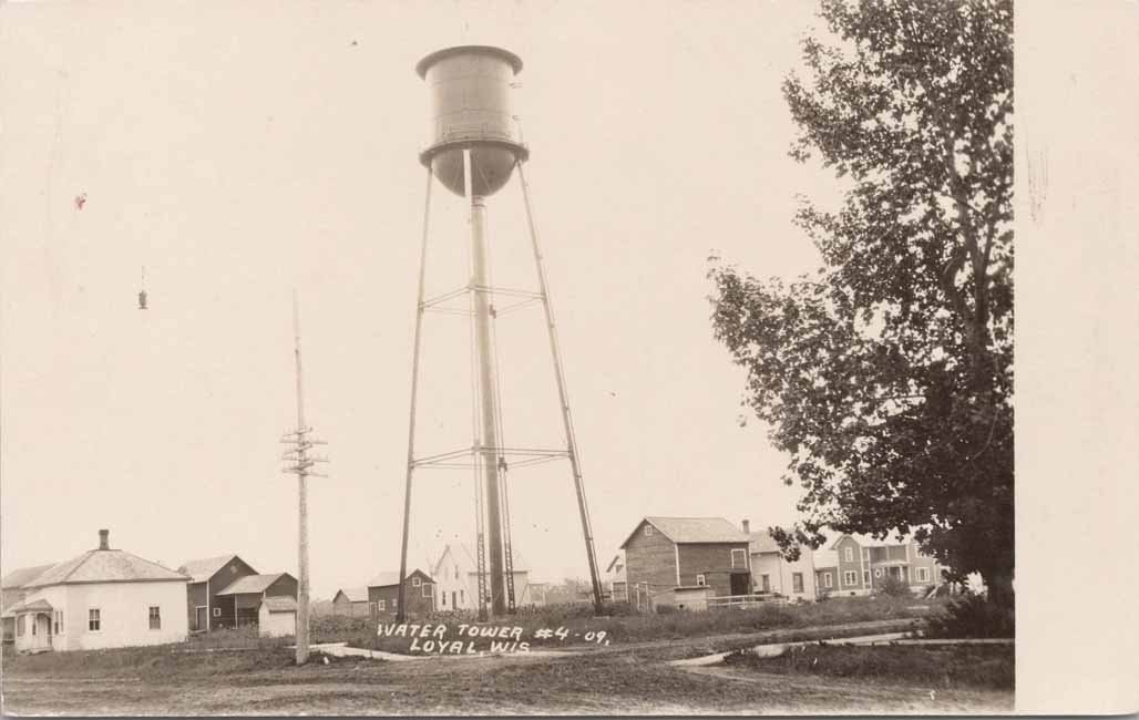 1909 Loyal Wisconsin WI Water Tower #4 RPPC B. H. Dingman Plymouth