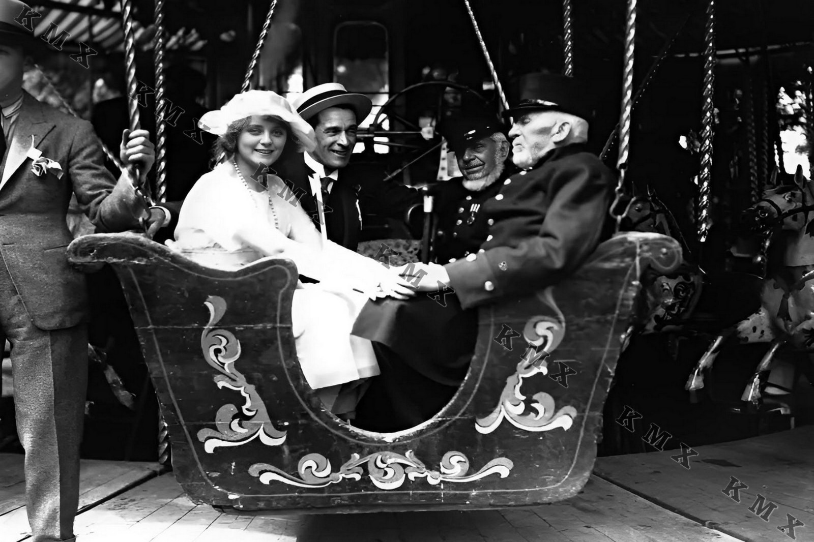 1920\'s Civil War Veterans Riding On Merry Go Round 4x6 photo