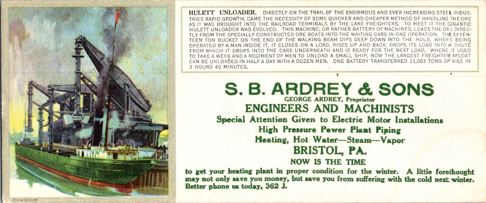 Hulett Unloader Blotter c1920s Industrial Iron Ore Great Lakes Ad Hulett Unloader Blotter c1920s Industrial Iron Ore Great Lakes Ad