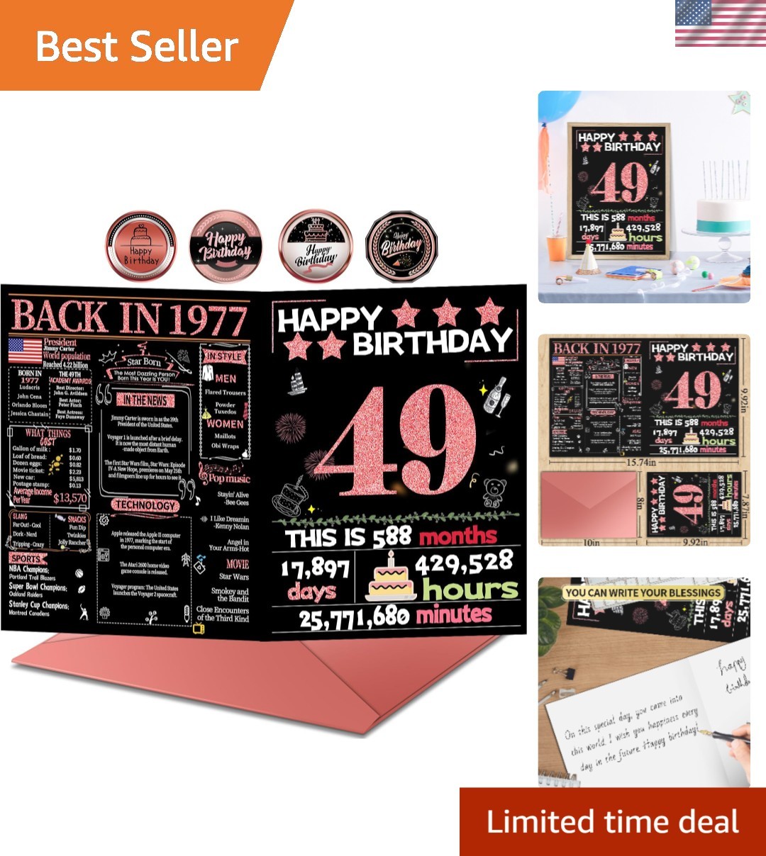 Beautifully Crafted 49th Birthday Card - Celebrate Women with 1977 Nostalgia
