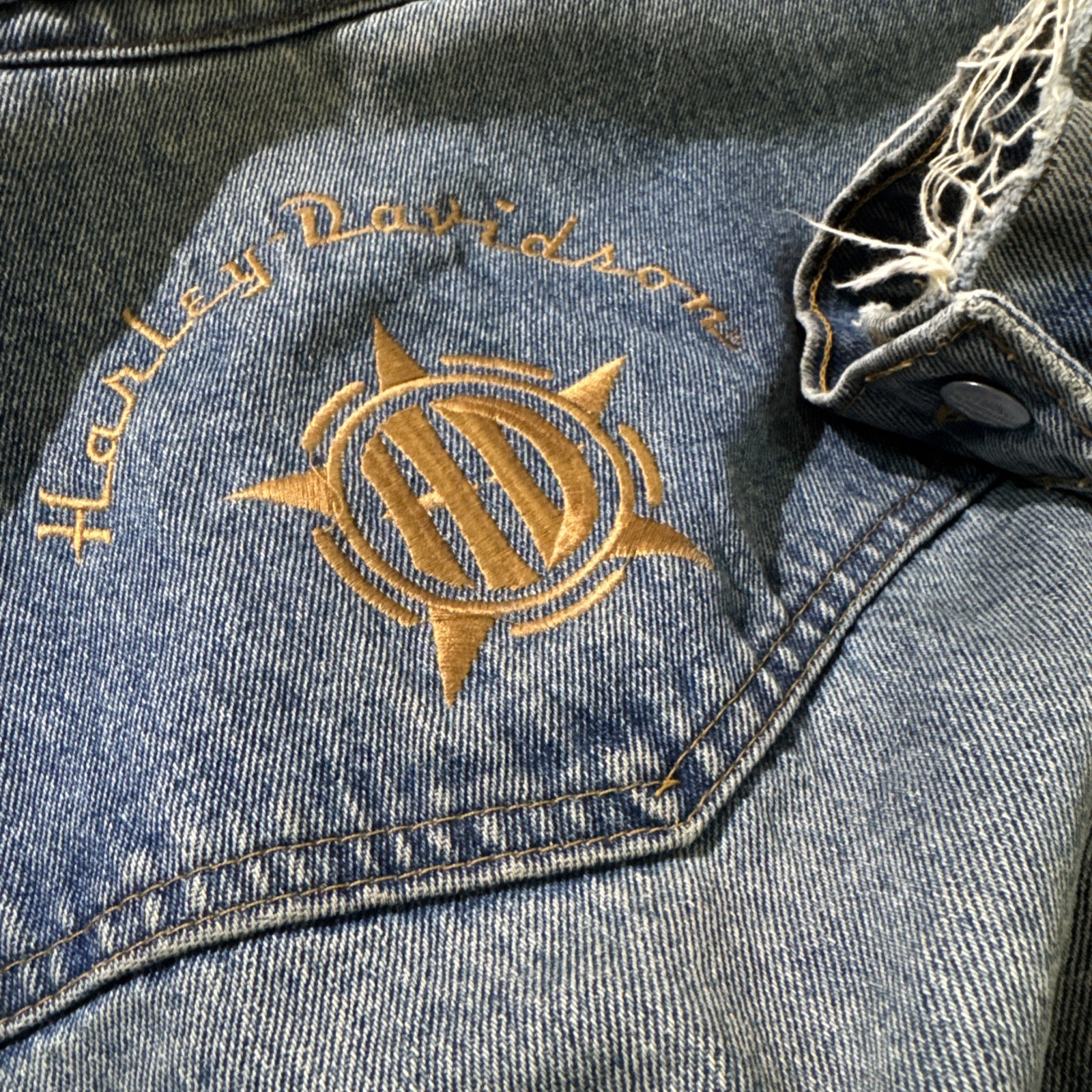 Vintage Harley Davidson Heavy Denim Distressed Jacket Mens M Full Zip Button USA