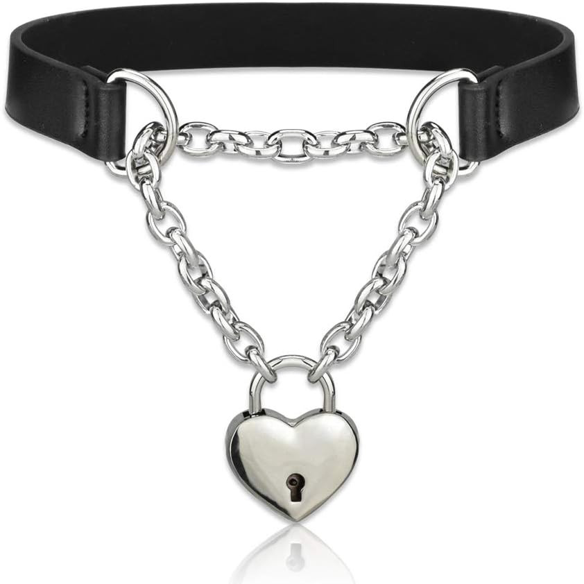 Goth Choker Necklaces for Women, Black Choker and Heart Padlock Day Collar wi...