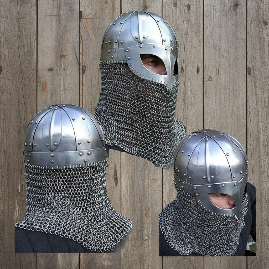 Bettle Ready Viking  Helmet  | 18 Gauge Steel Armour with Chain mail