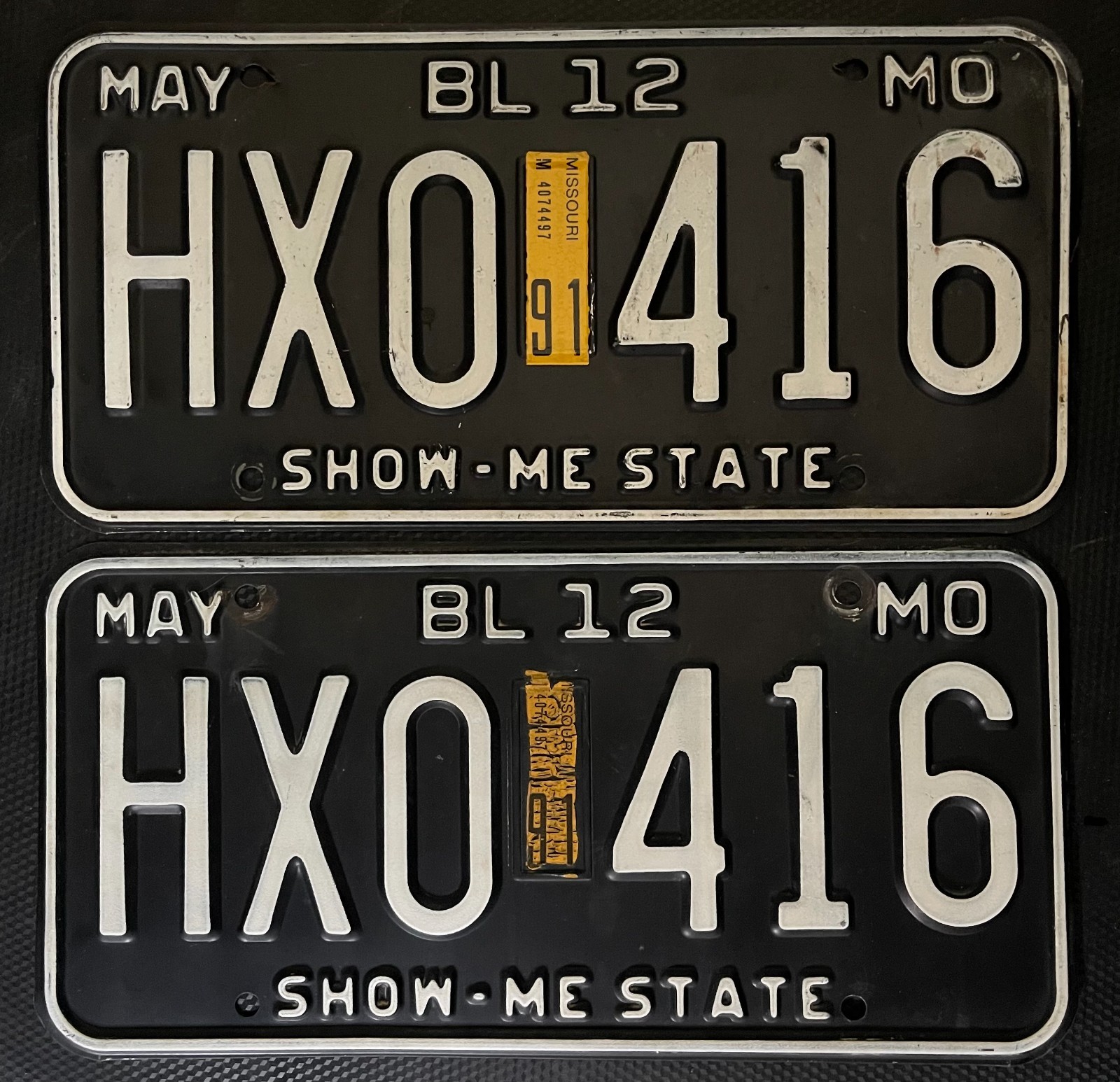 1991 Missouri License Plates Matching Pair BLACK Original MO Show-Me State Tab