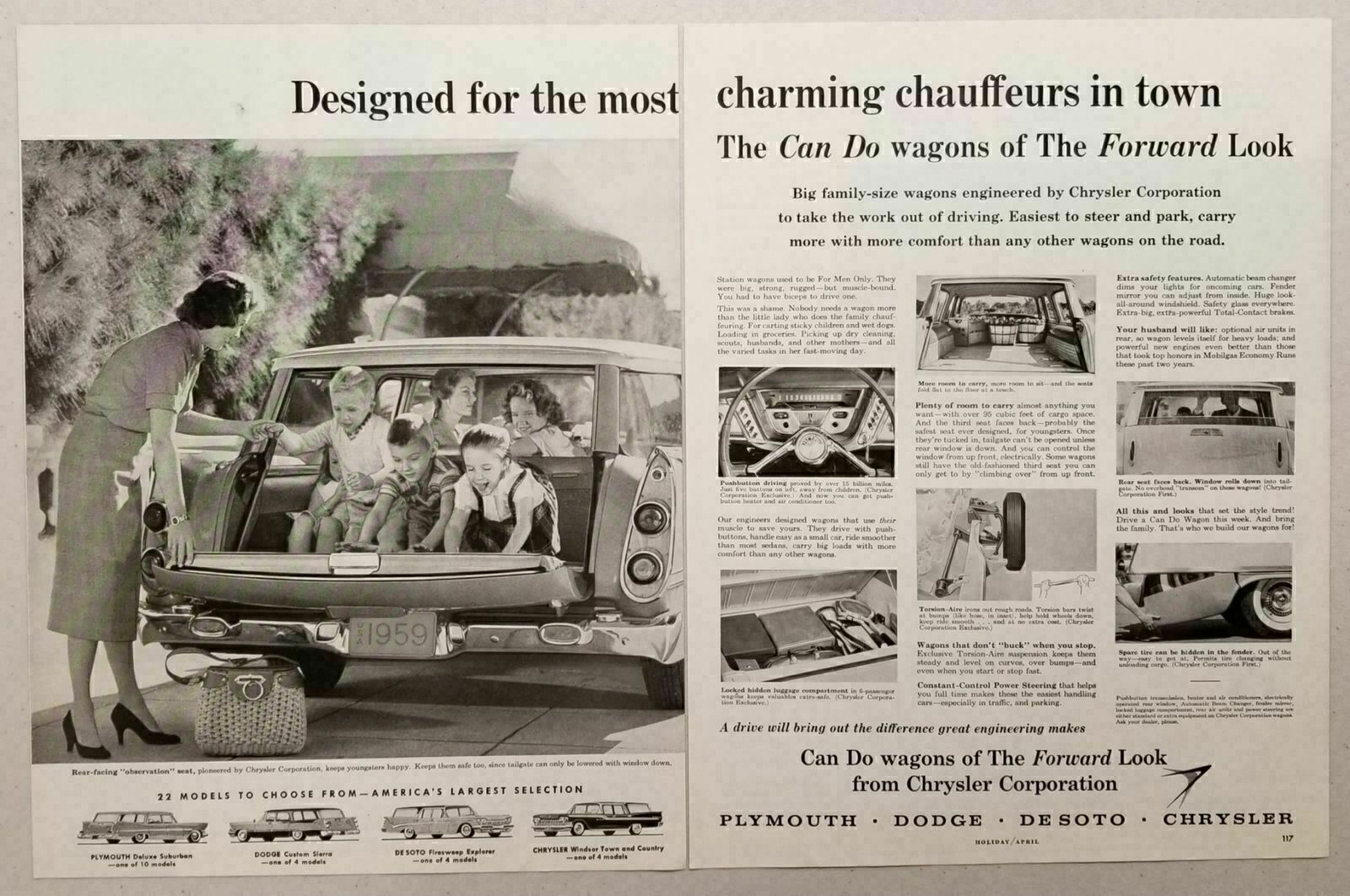 1959 Print Ad Chrysler, Plymouth, Dodge, DeSoto Station Wagons Family in Car 1959 Print Ad Chrysler, Plymouth, Dodge, DeSoto Station Wagons Family in Car
