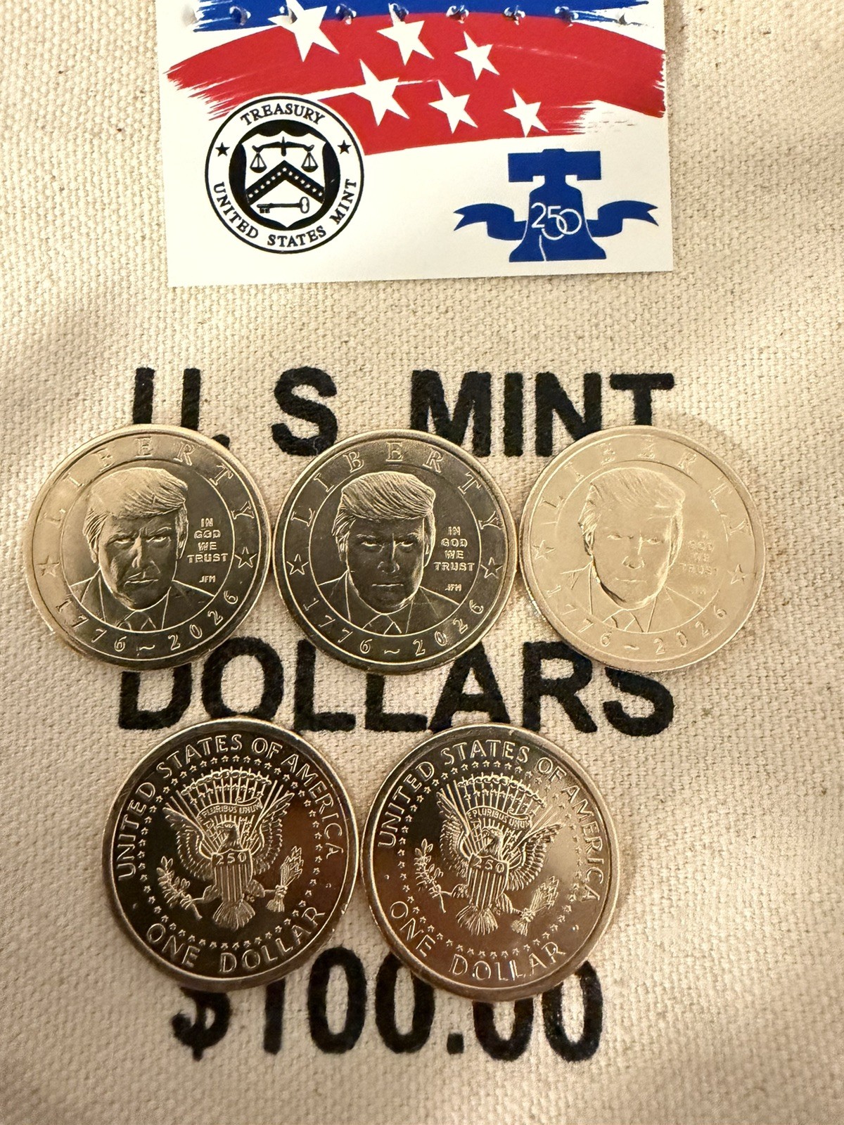 PACK OF 5: 2026 P President Trump Semiquincentennial $1 Coin IN HAND