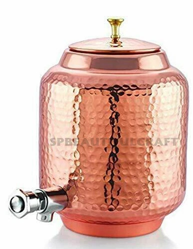 Pure Copper Water Dispenser Hammered Pitcher Matka Drinking Storage Tank 12 Ltr