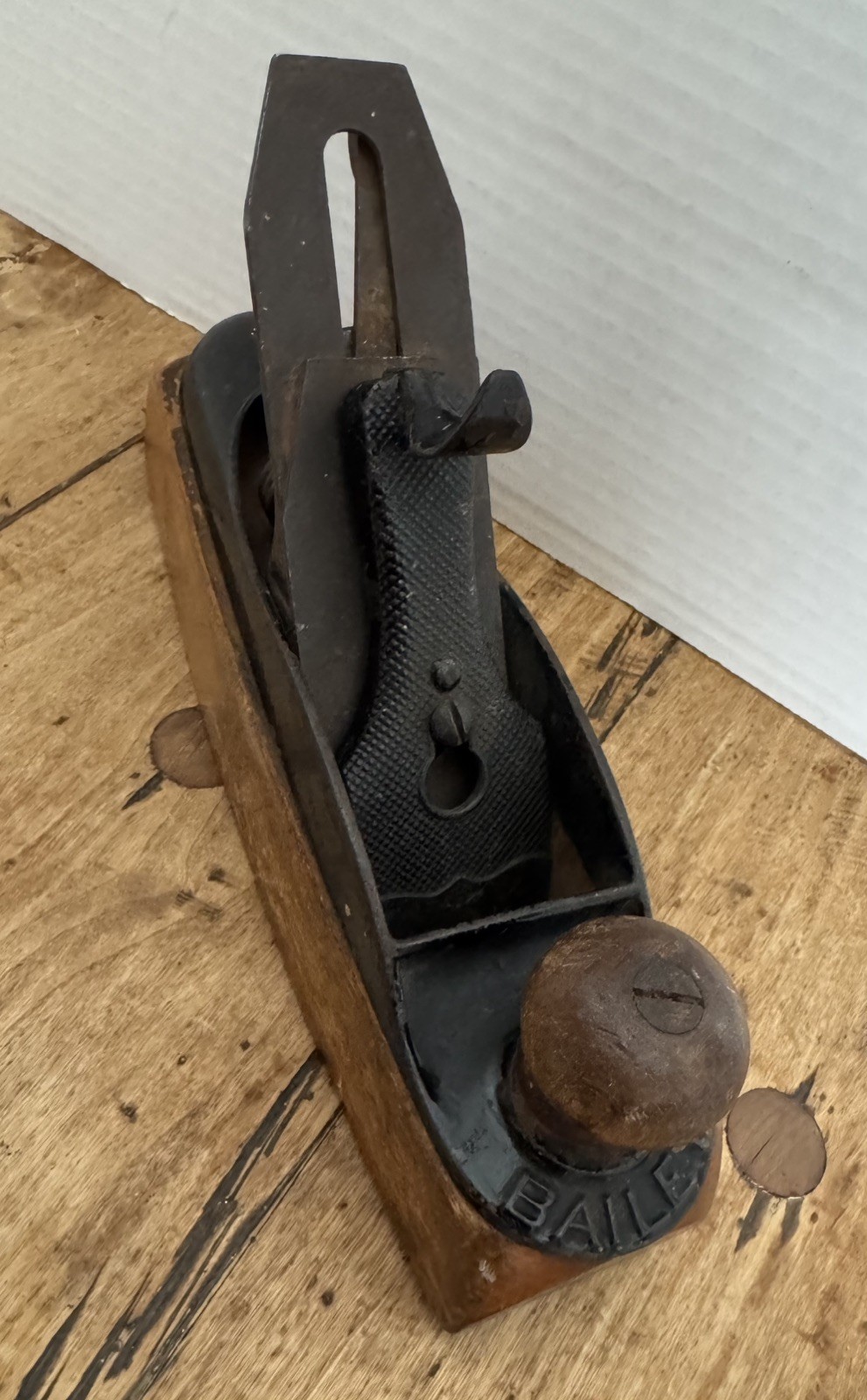 Antique Stanley Bailey Transitional Wood Sole Plane Vintage Hand Tool