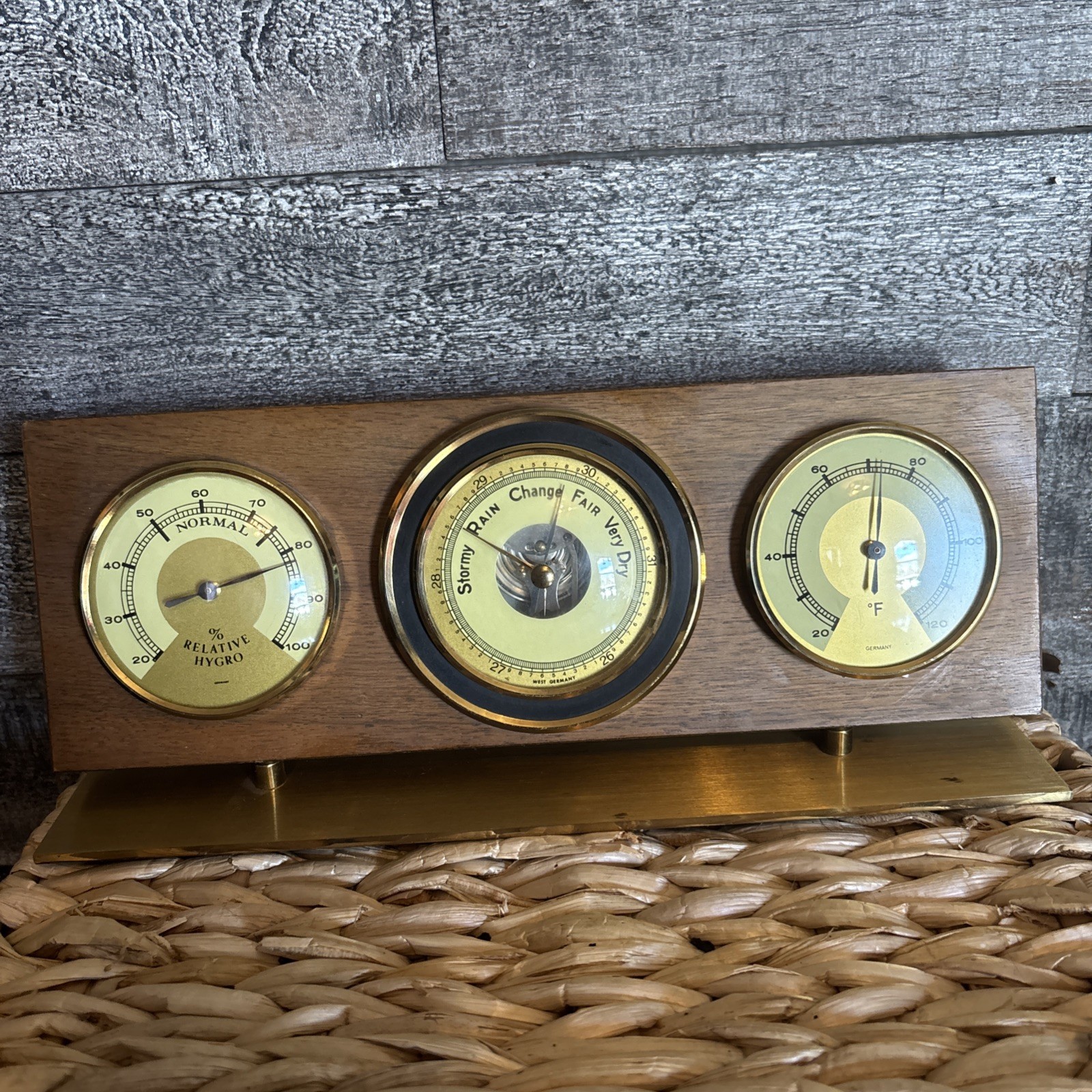 Vtg West Germany Brass Weather Station Barometer Thermometer Hygrometer MCM Vtg West Germany Brass Weather Station Barometer Thermometer Hygrometer MCM