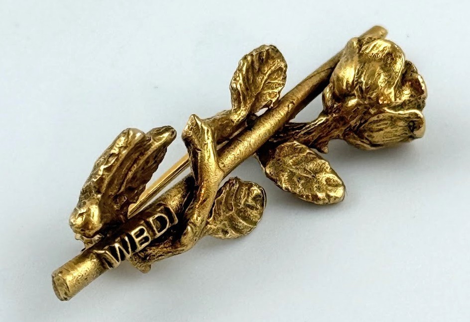 Vtg WBDI Rose Flower Gold Tone Brooch Pin Floral Women Band Directors Feminism Vtg WBDI Rose Flower Gold Tone Brooch Pin Floral Women Band Directors Feminism