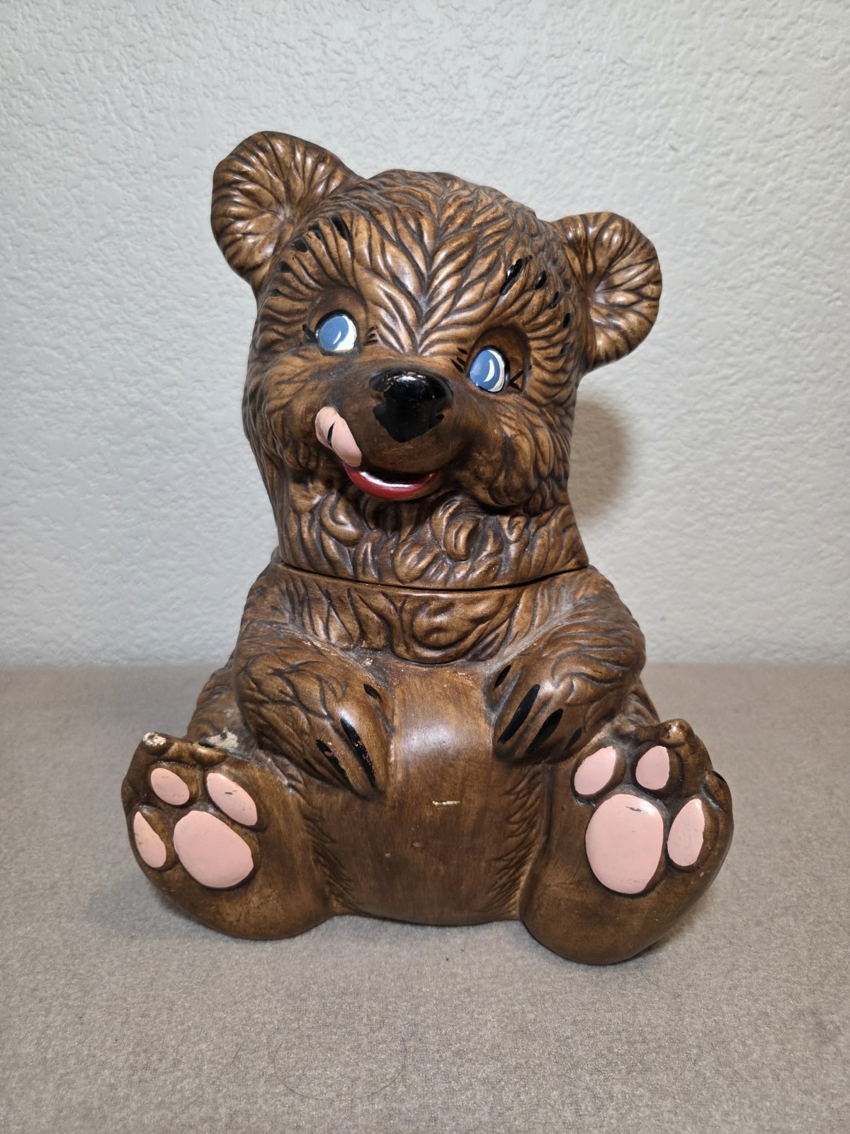 Vintage 1940's 50's Gilner Pottery Brown Teddy Bear Cookie Jar USA Hand Painted
