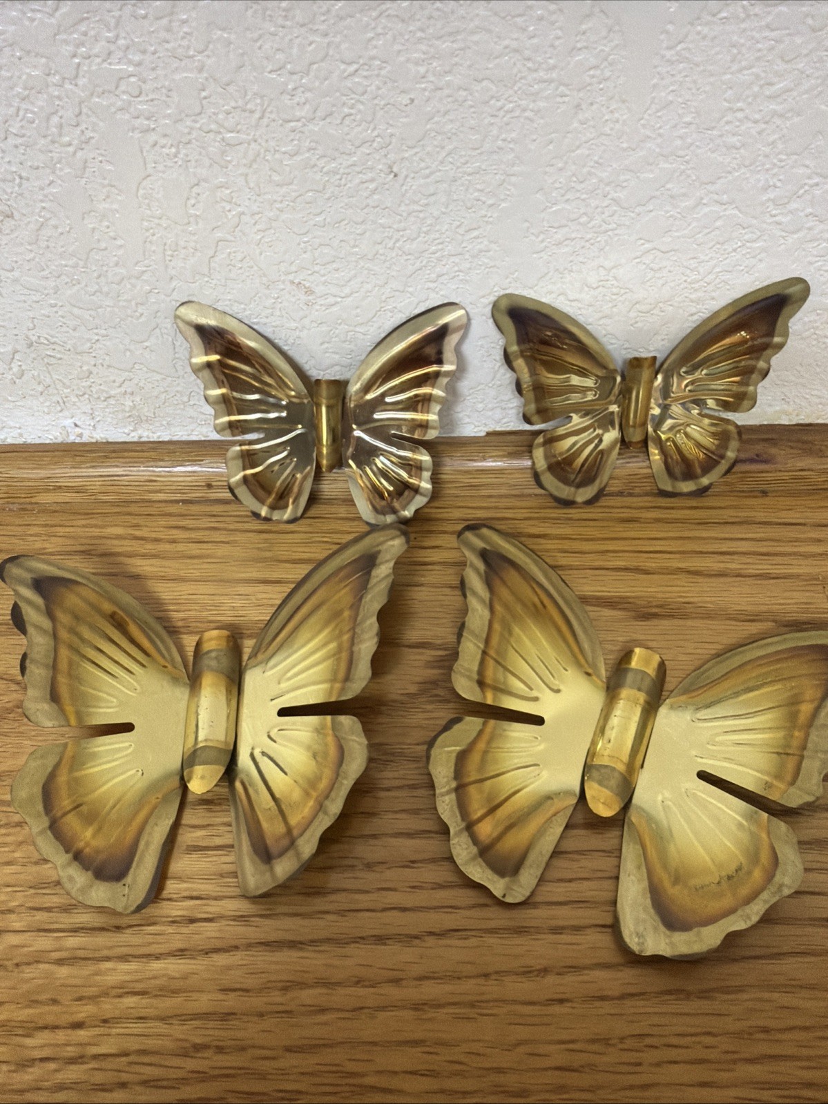 Vintage MCM Brass Metal Butterflies Homco Wall Decor Set Of 4