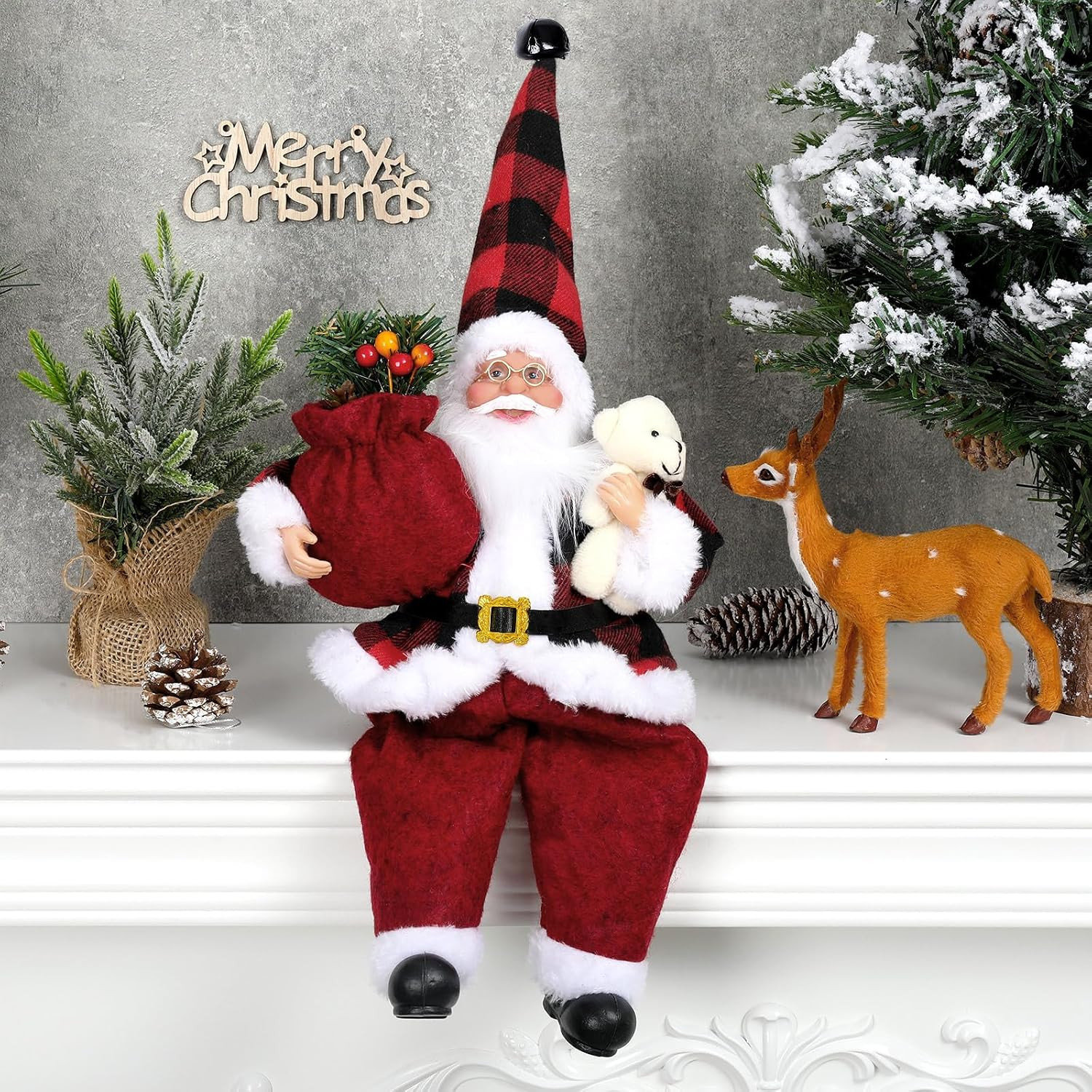 Anydesign Christmas Sitting Santa Hand Crafted Cute Chic Santa Claus Figurines