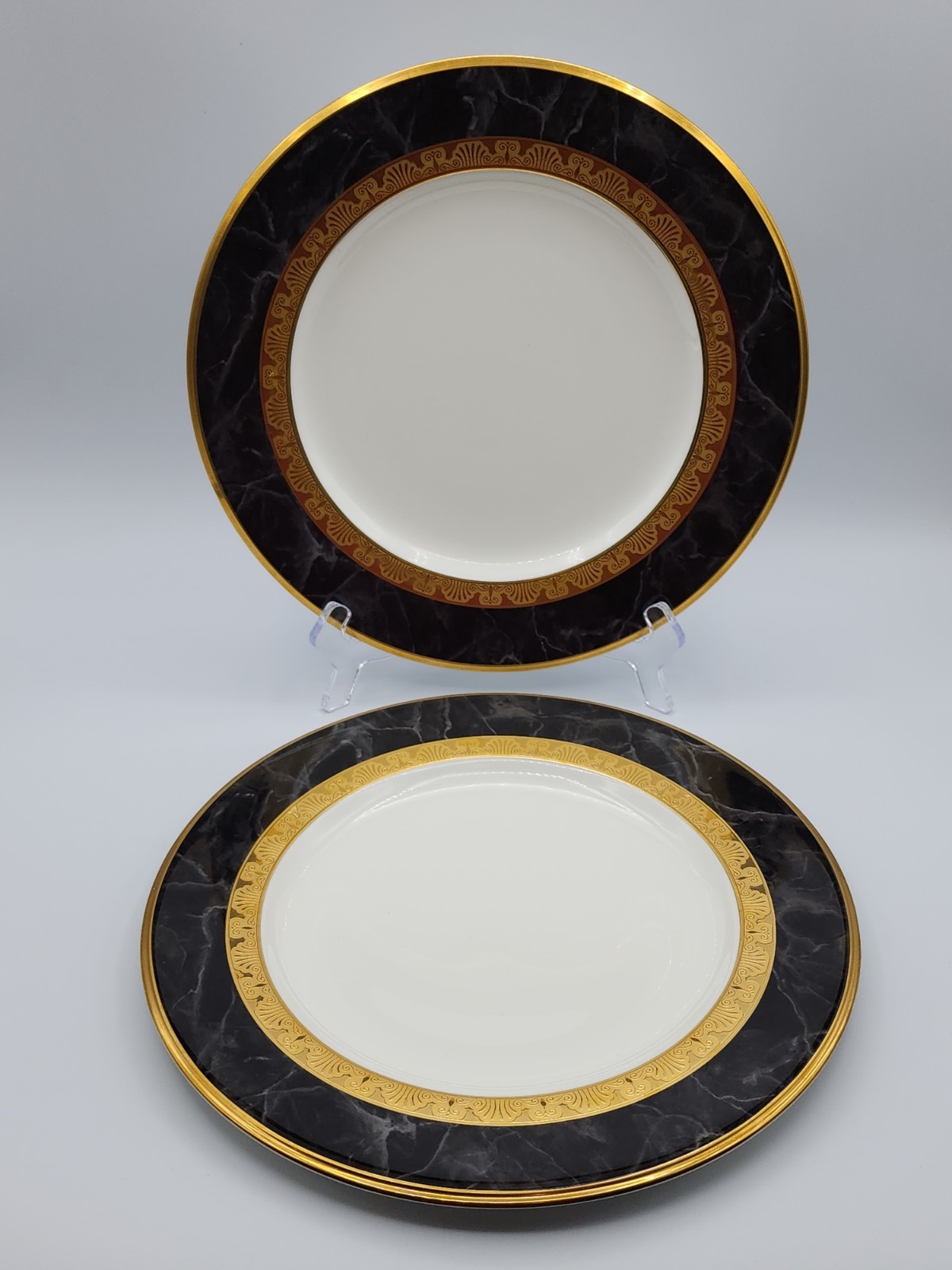 Noritake Opulence Marble Border Gold Encrusted Band Dinner Plates Set of 2