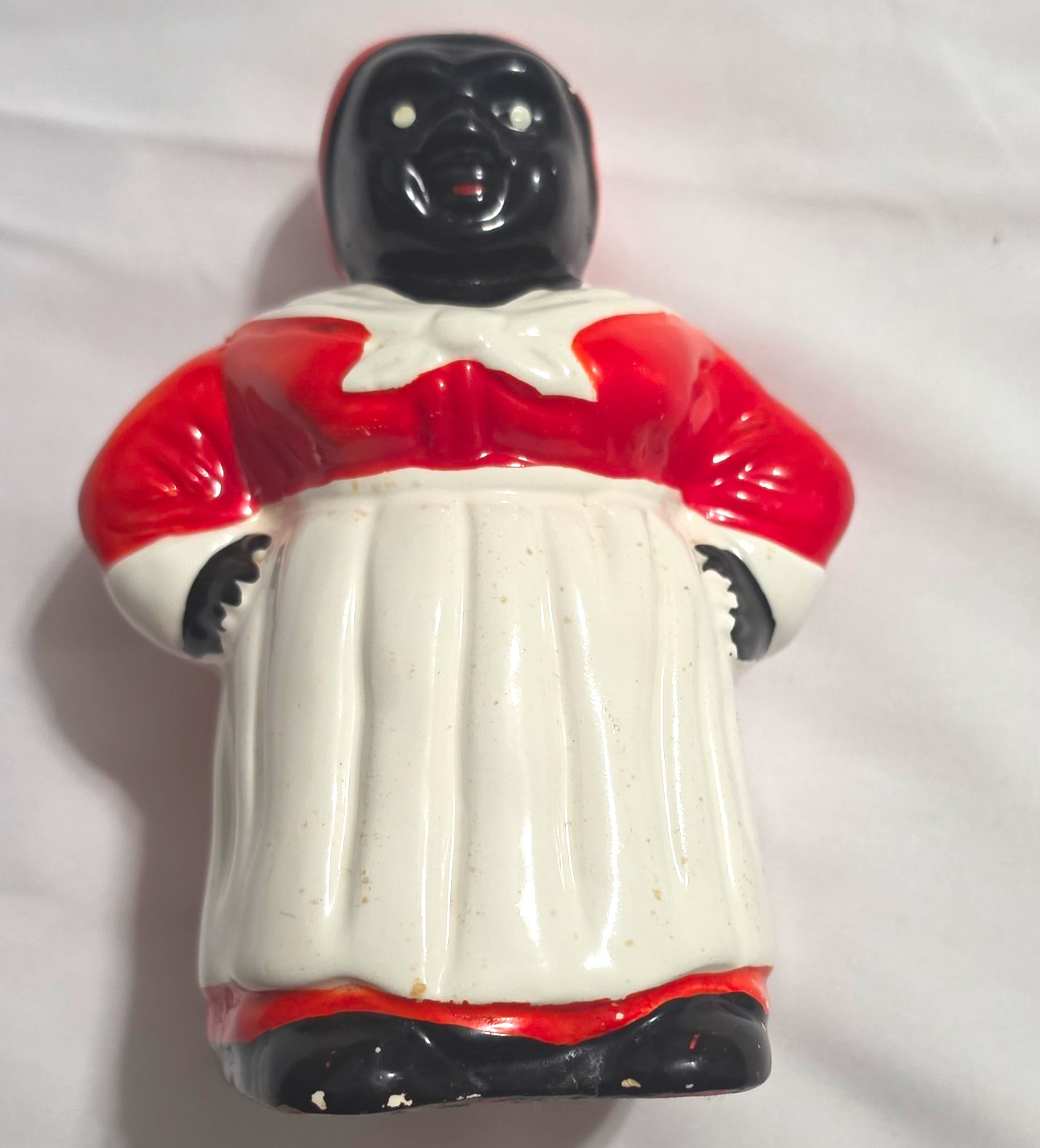 Vintage Ceramic Americana Woman Figurine Coin / Piggy Bank Red & White Dress