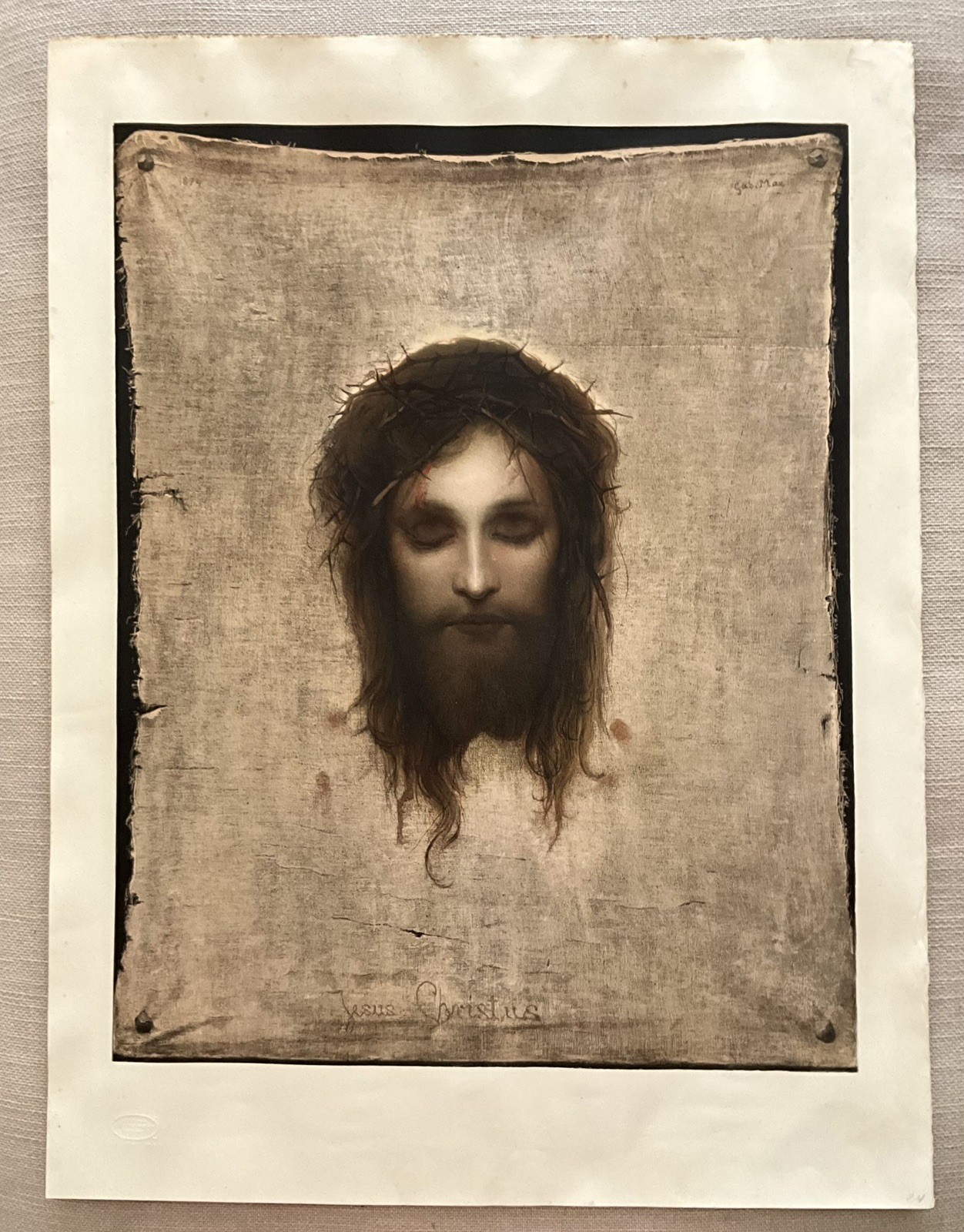 Antique Framed Jesus Christ Print Gabriel by Max Roberto Hoesch Eliotypia