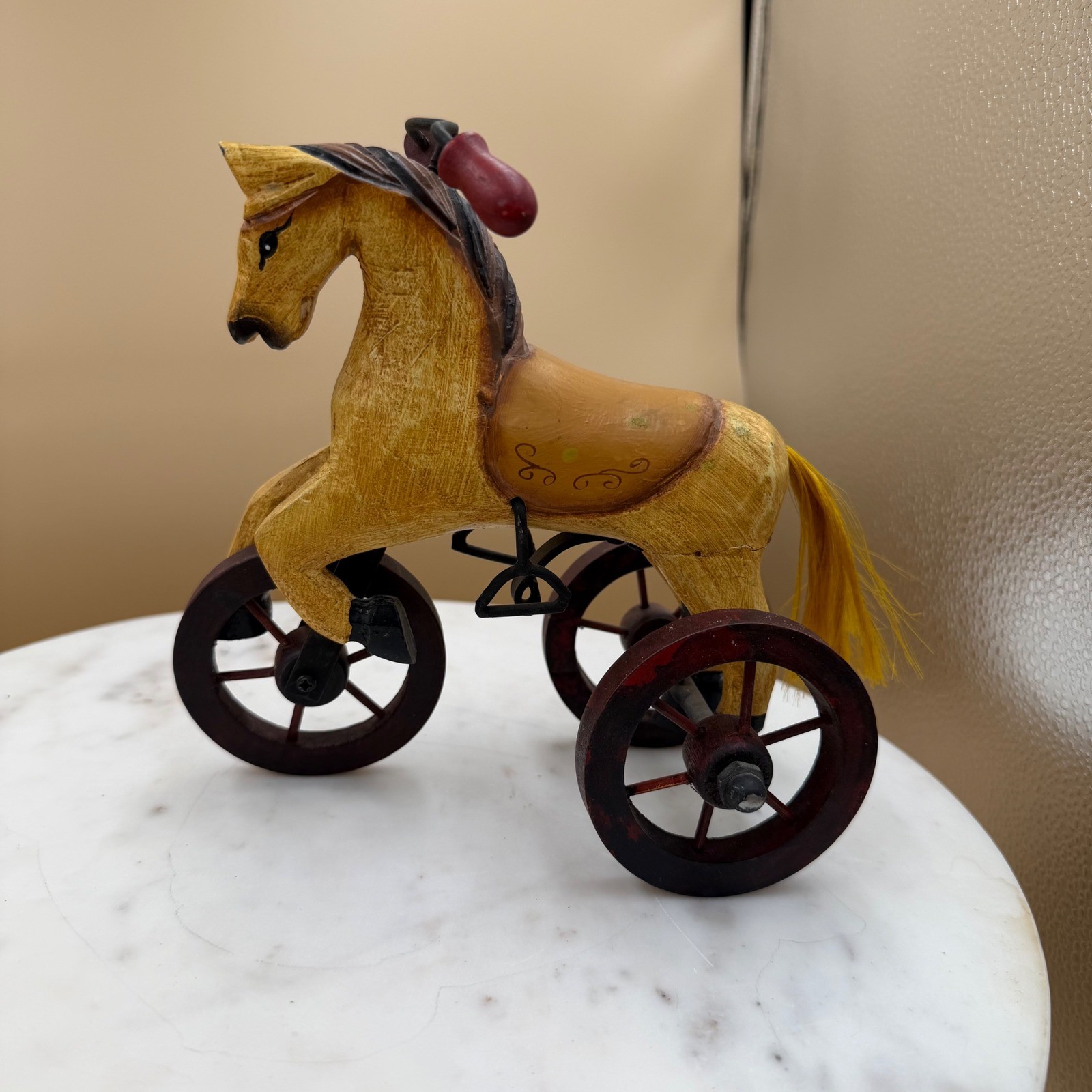 Vintage Handpainted Folk Art Tricycle Horse Figure Small Yellow Excellent Wood Vintage Handpainted Folk Art Tricycle Horse Figure Small Yellow Excellent Wood