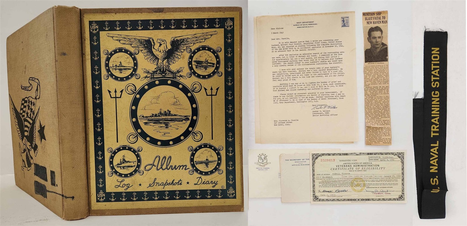 1945 antique USS MOUNT HOOD EXPLOSION new haven ct MICHAEL PACELLA USN archive