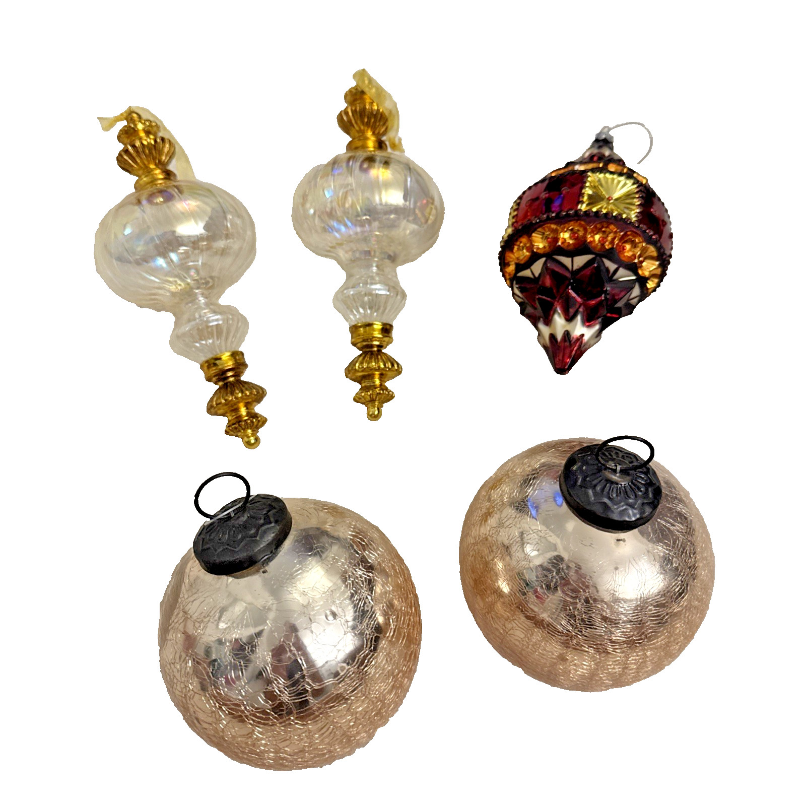 Lot Of 5 Christmas Ornaments 2 Kugel Vintage