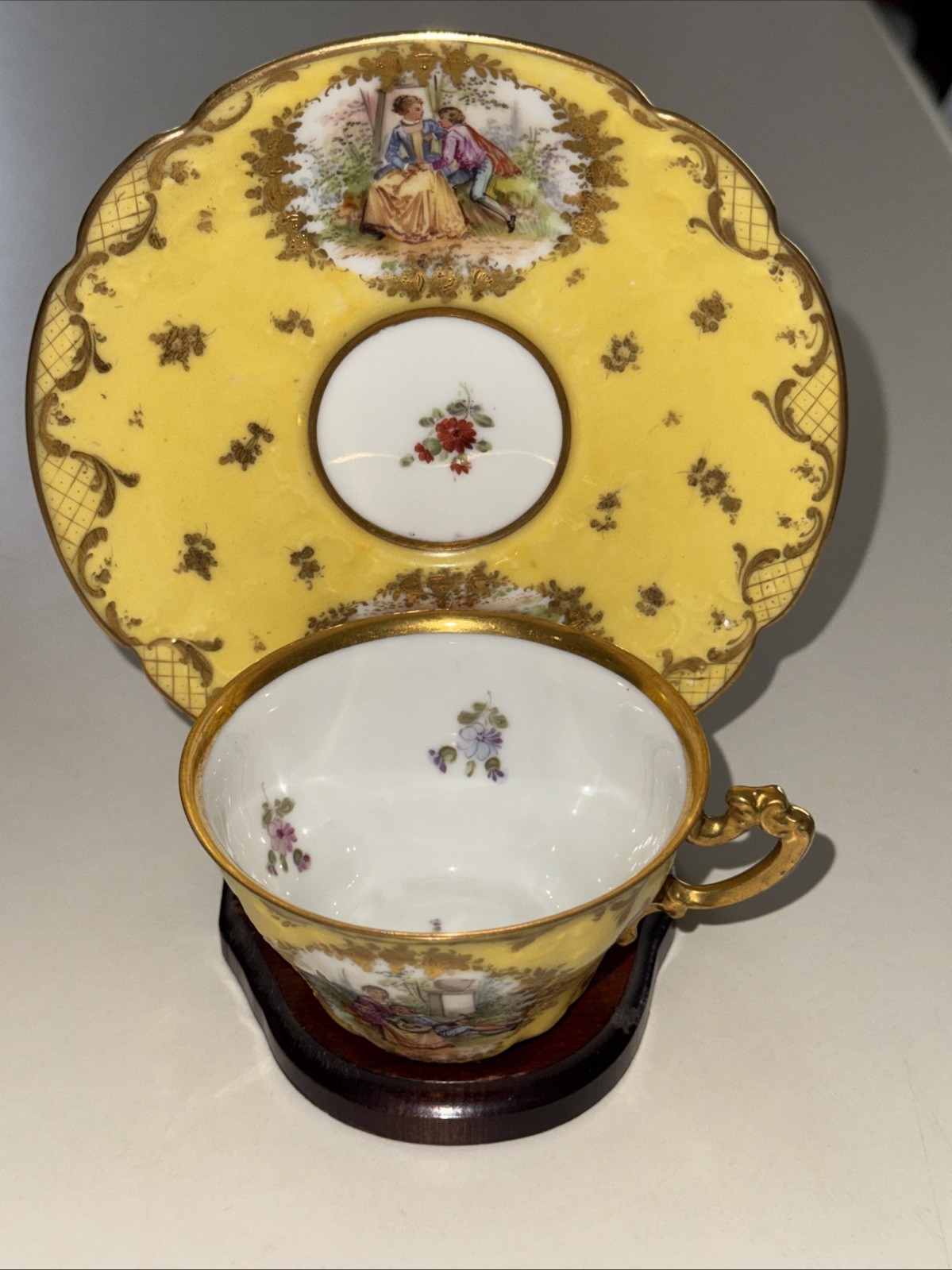 Rare  Fine Antique Wehsener Dresden  Cup & Saucer Set Panoramic Scene  c1891