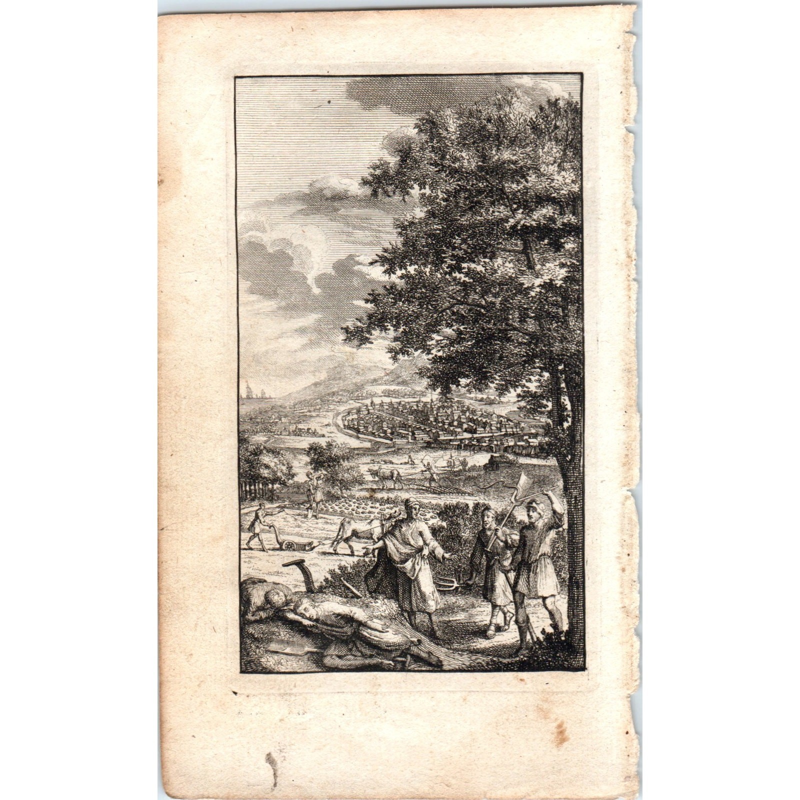 c1780 Original French Engraving Plate Sir Thomas More Utopia Agriculture AE5-FE