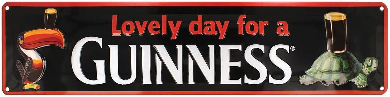 Guinness 'Lovely Day For A Guinness' Toucan and Tortoise Metal Sign 4*16 inchs