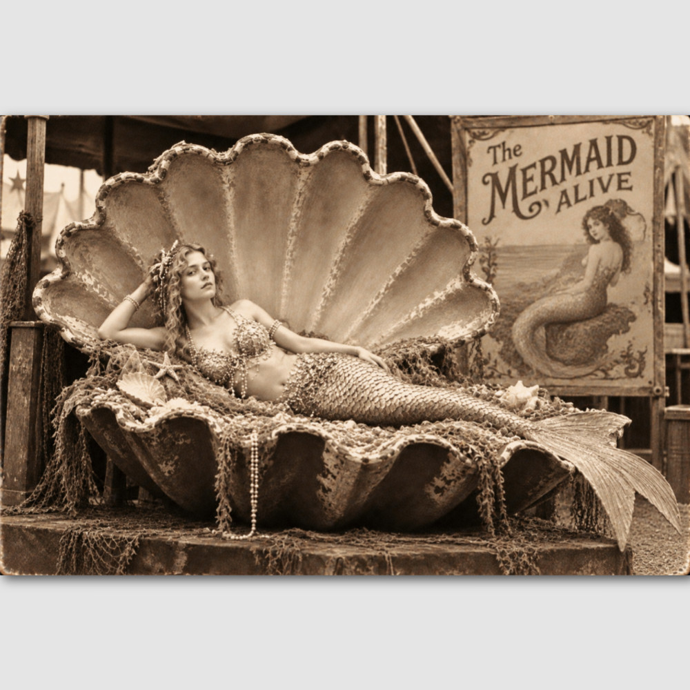 Mermaid Sea Circus Vintage Freak Photo Print Girl Preformer Odd Sideshow 199