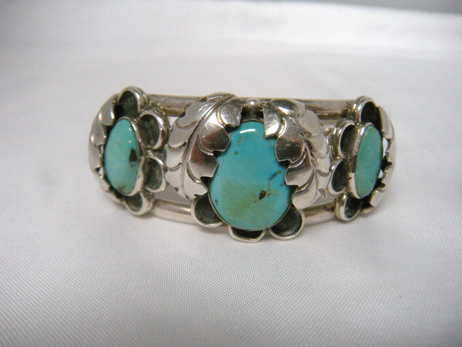 B TOUCHINE Native American Oval Turquoise Sterling Silver Cuff Bracelet Vintage