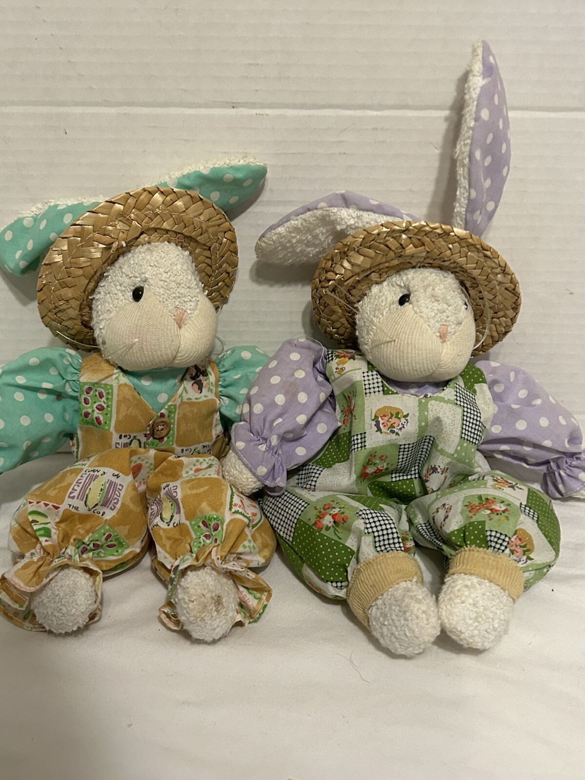 2Creative Design Country Bunny Rabbit Straw Hat Easter Farmhouse Patchwork Plush