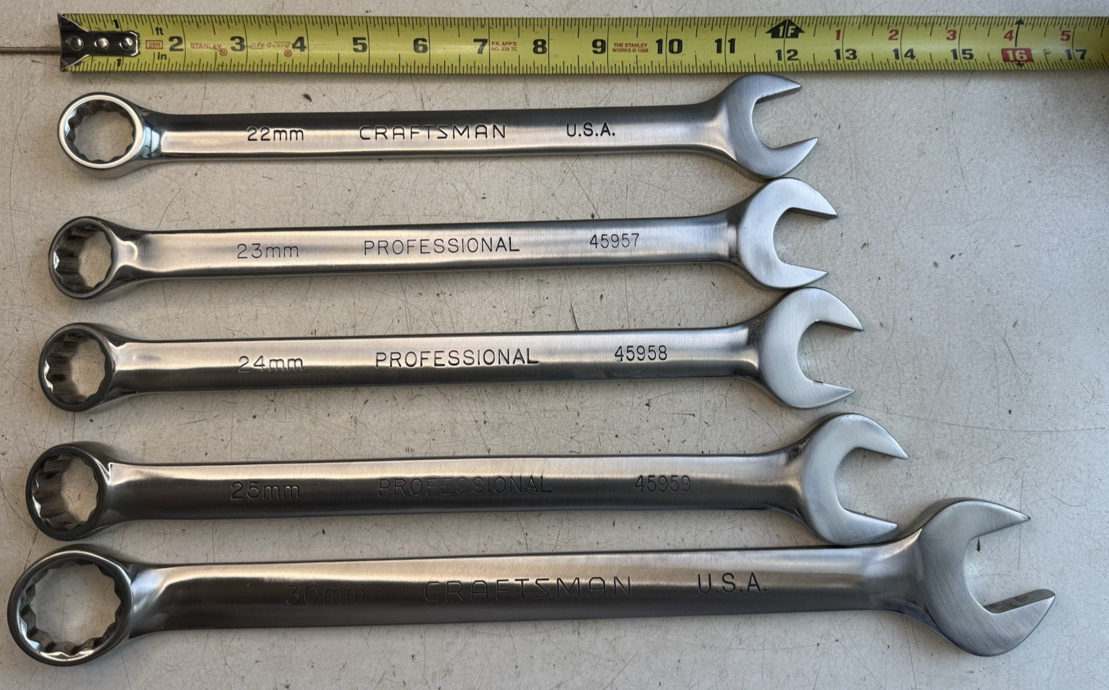 CRAFTSMAN PROFESSIONAL Large Metric Wrenches 22,23,24,25,30mm Used