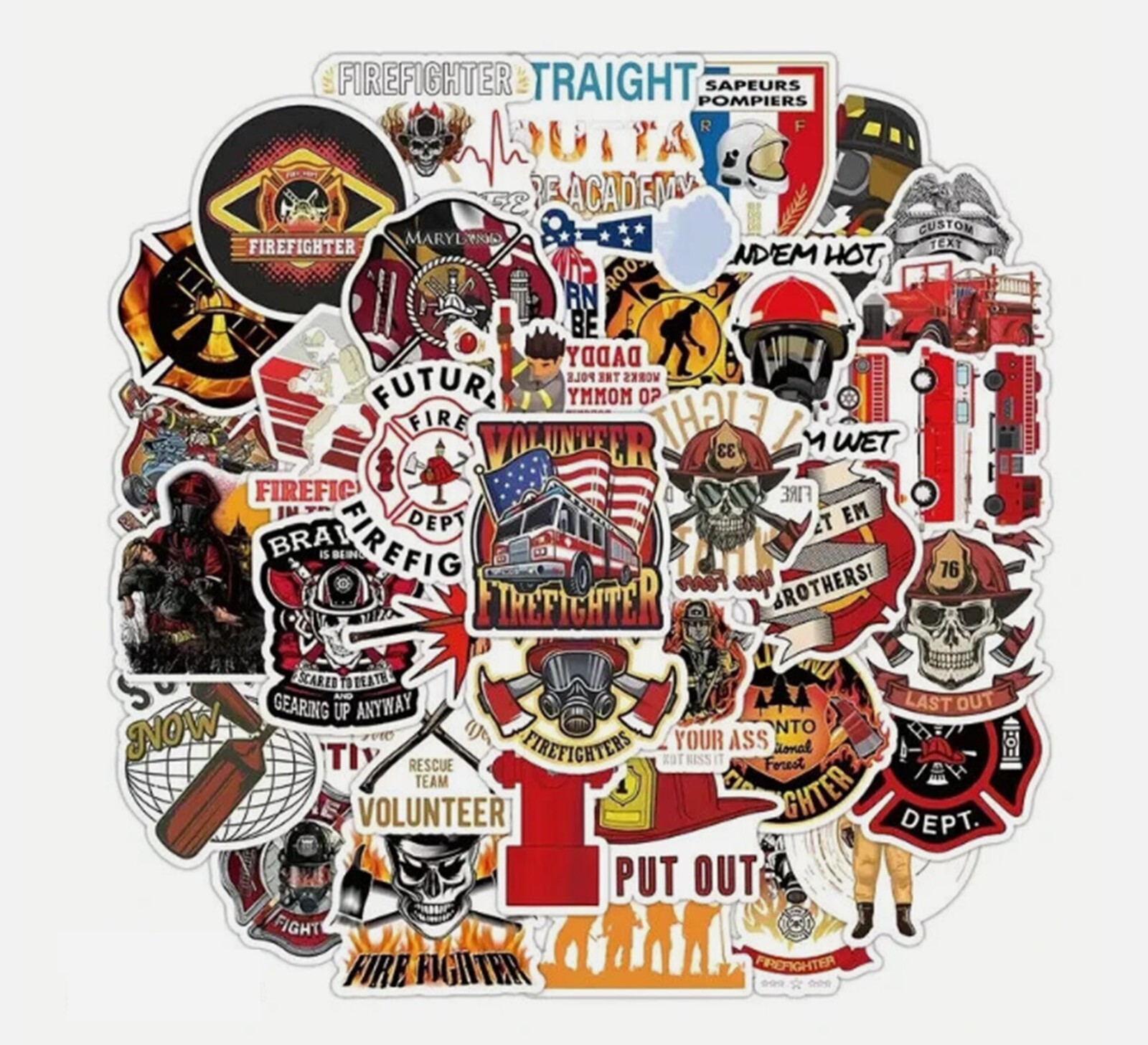 50pc FIREFIGHTER STICKERS, Great Set Compliments First Responder Firefighters