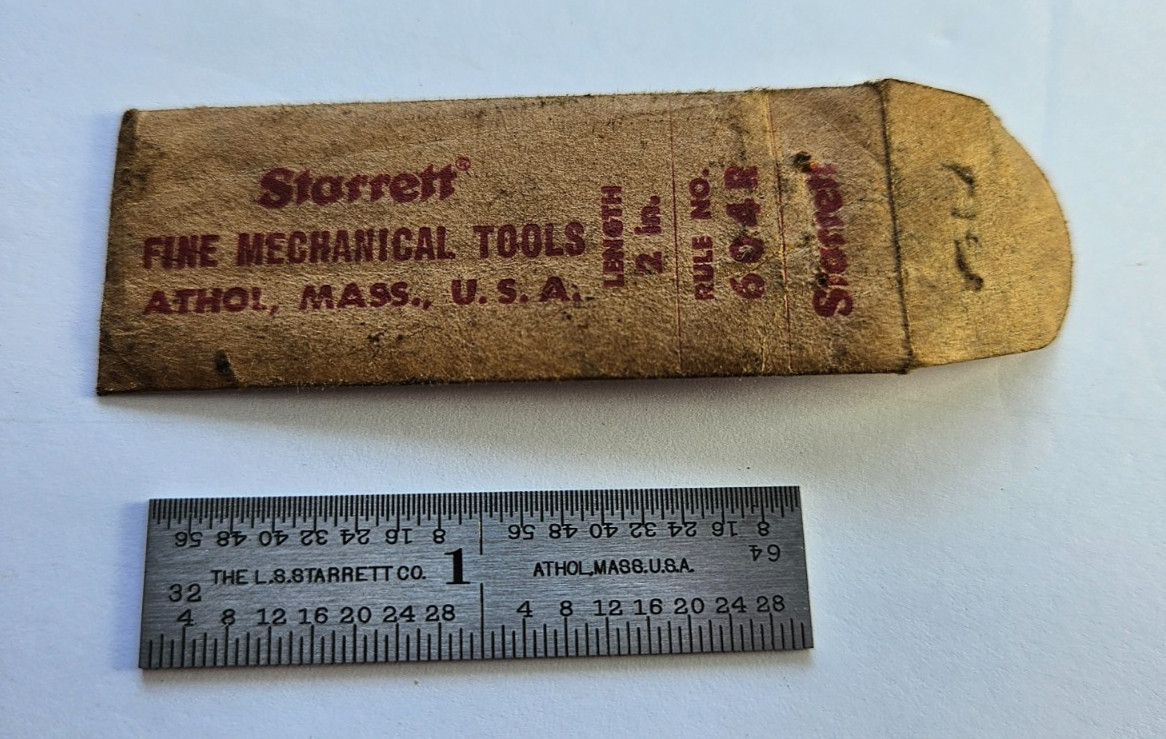 Vintage L.S. Starrett Company Steel Machinist's Rule w/Original Envelope