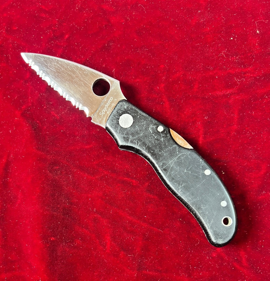 Vintage 90's Spyderco Calypso Jr C52 BMS Black Micarta Serrated AUS-8 Japan #2 Vintage 90's Spyderco Calypso Jr C52 BMS Black Micarta Serrated AUS-8 Japan #2