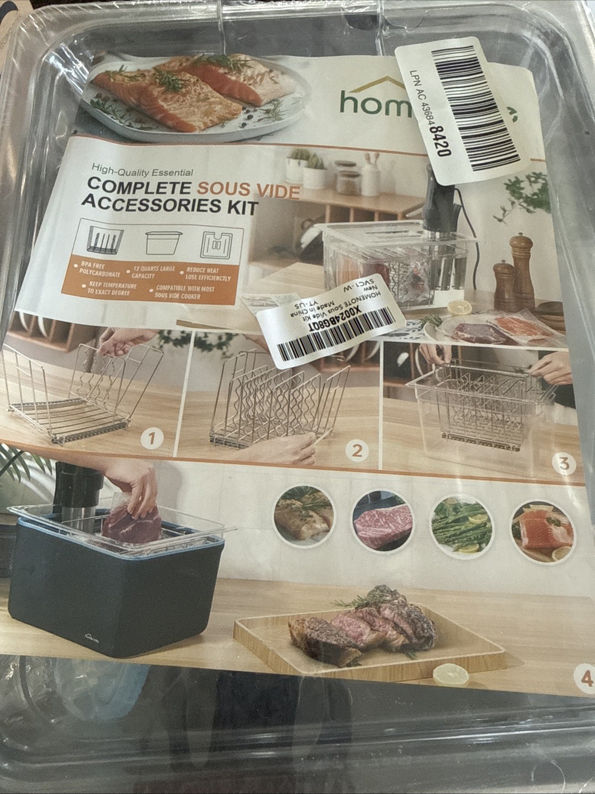 HOMENOTE Sous Vide Container 12 Quart with Universal Collapsible Hinged Lid,Comp