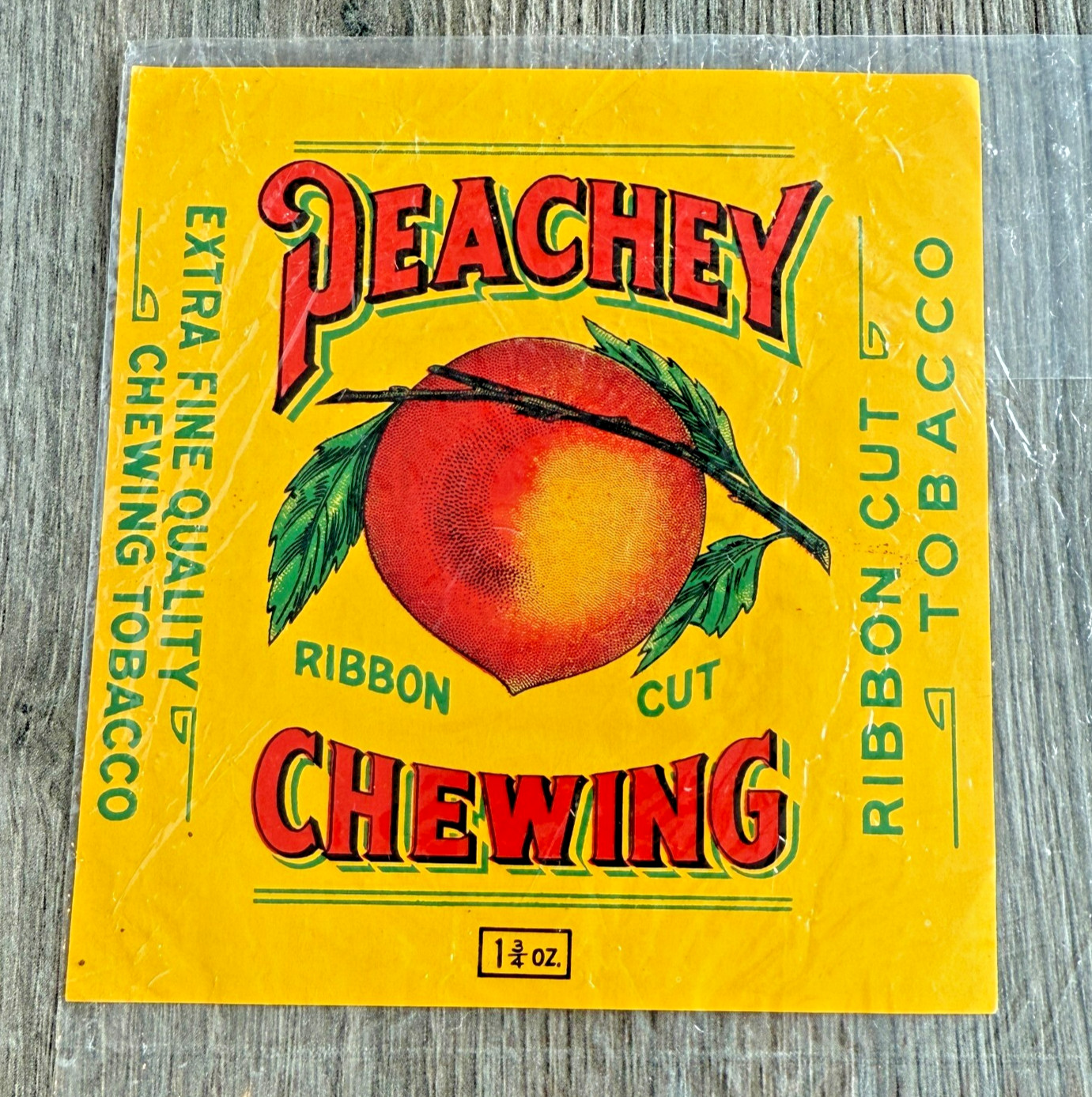 Vintage Peachey Chewing Tobacco Label – Ribbon Cut 1¾ oz – NOS Advertising Fruit Vintage Peachey Chewing Tobacco Label – Ribbon Cut 1¾ oz – NOS Advertising Fruit