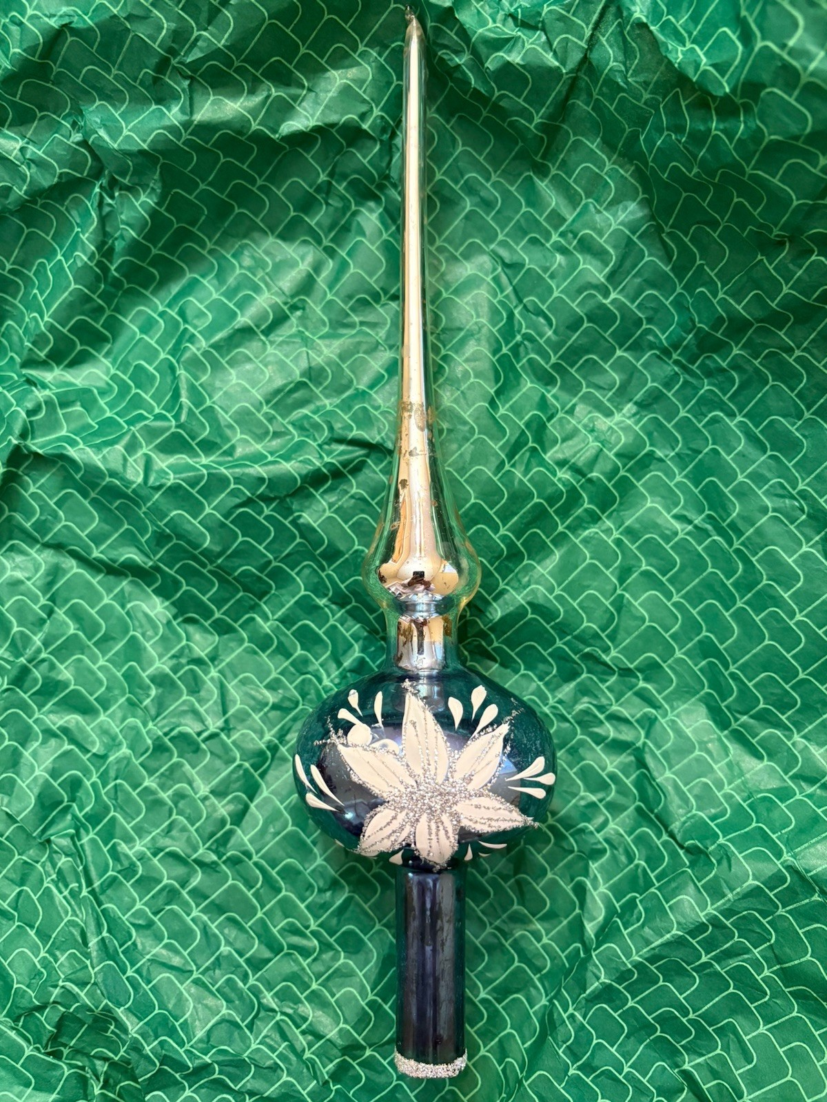 Vintage MCM Mercury Glass Christmas Tree Topper Blue White Silver No Box -READ