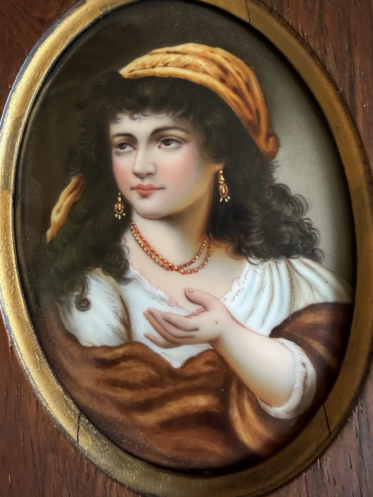 Antique KPM  Or KPM Style Painted Porcelain Plaque Of Beggar Woman Gypsy
