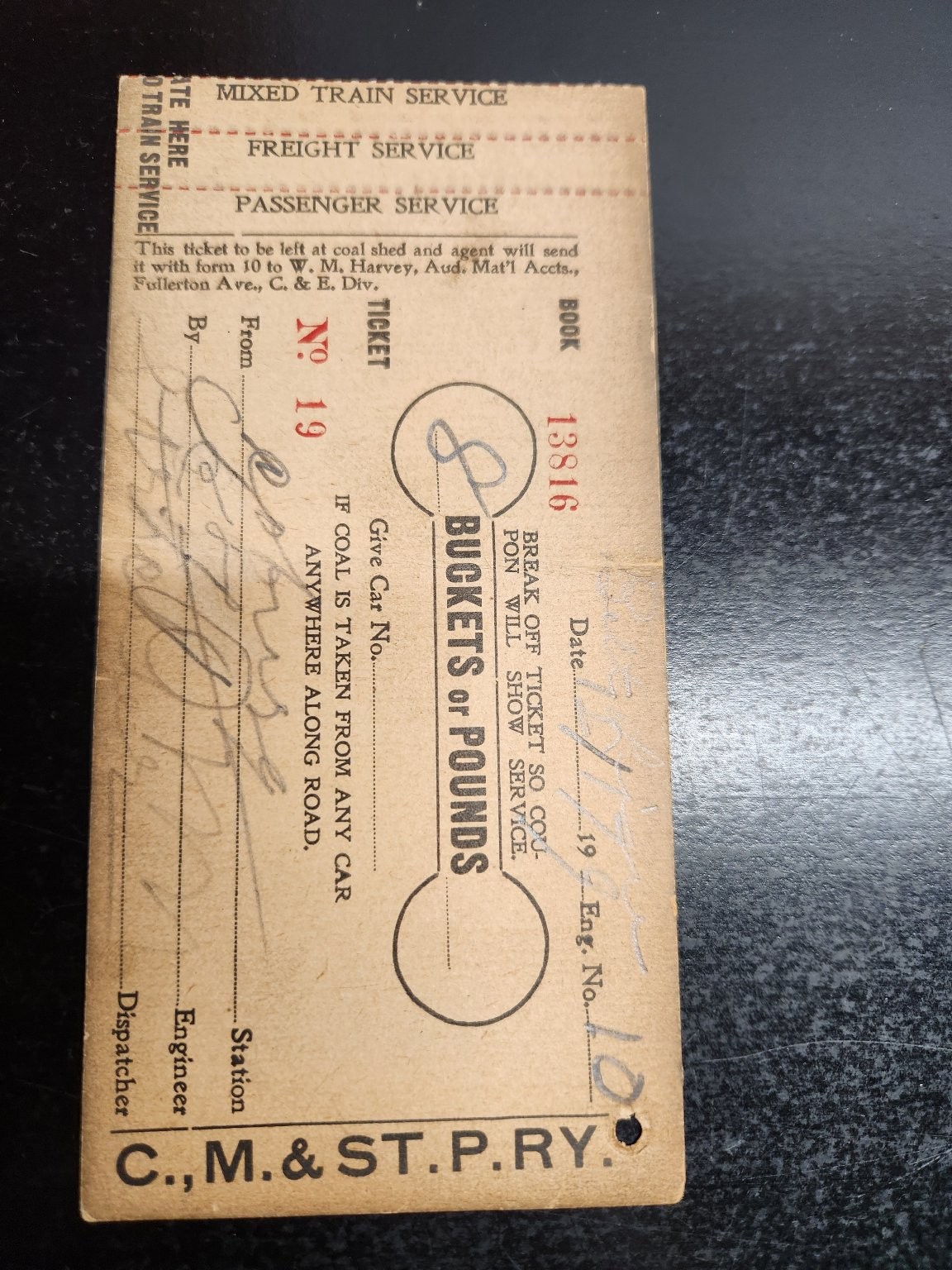 Vintage C.M.&St.P.RY. Chicago Milwaukee St Paul Railway Coal Ticket Vintage C.M.&St.P.RY. Chicago Milwaukee St Paul Railway Coal Ticket