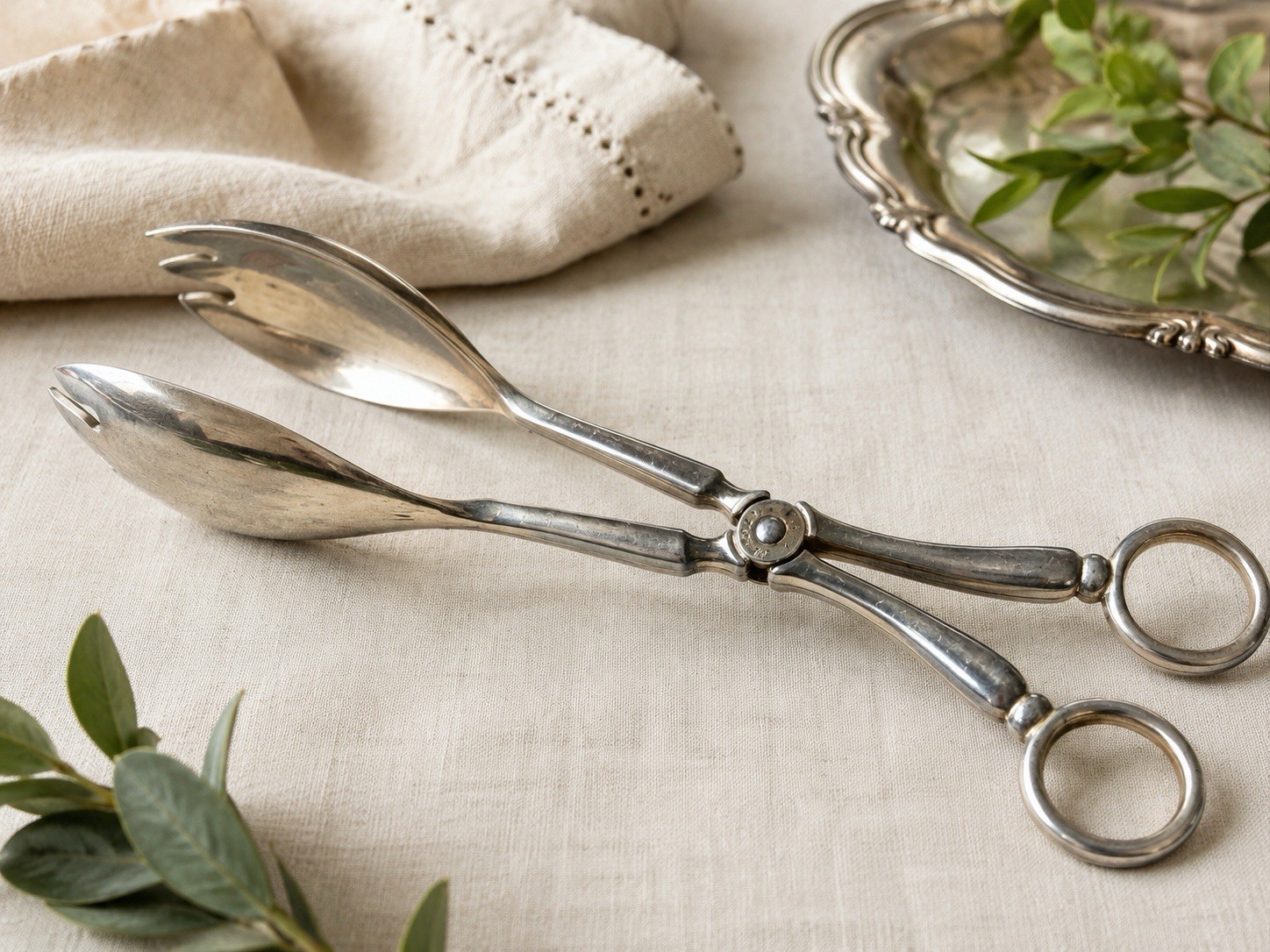 Vintage Leonard Italy Silverplate Scissor Serving Tongs